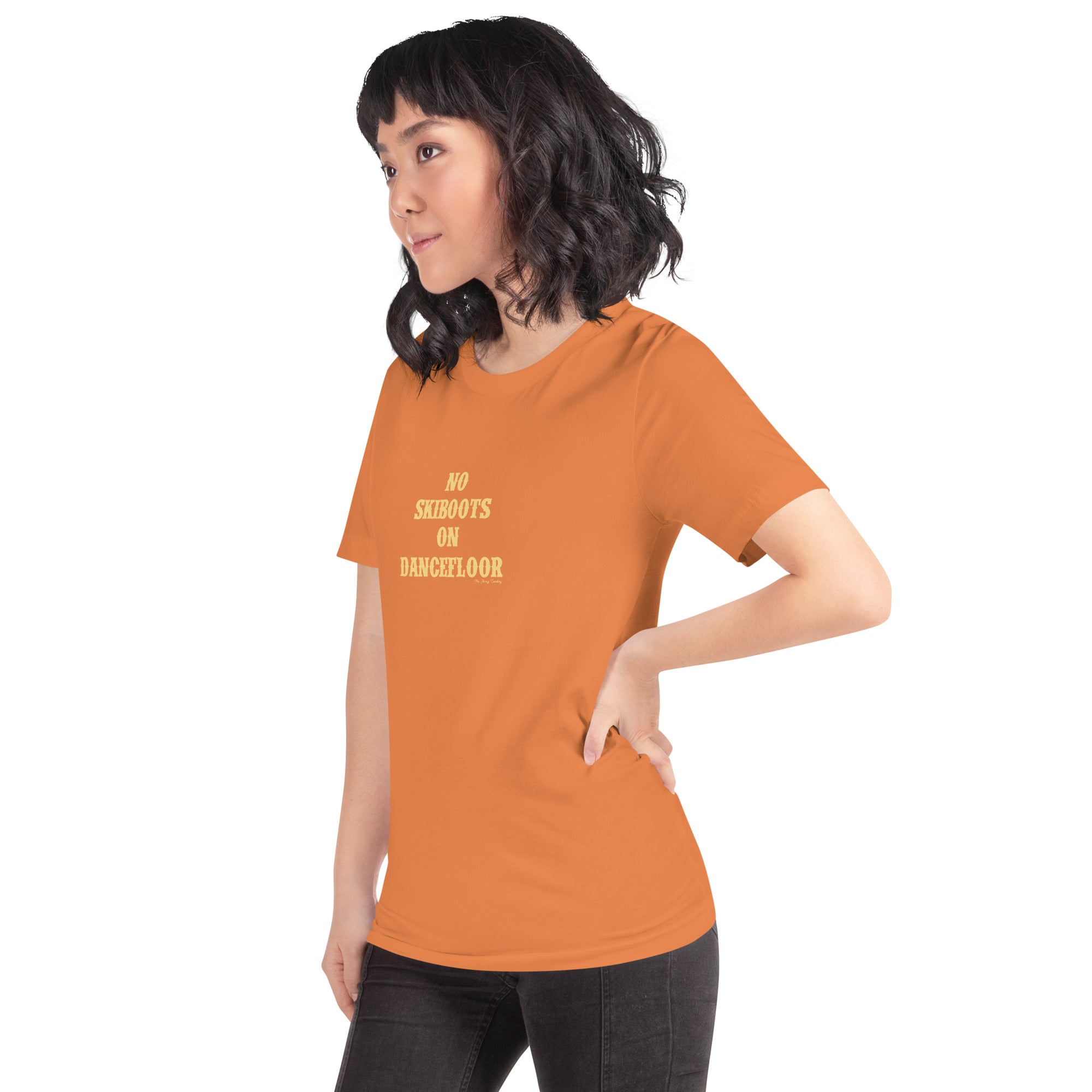 Unisex t-shirt No Skiboots on Dancefloor on bright colors