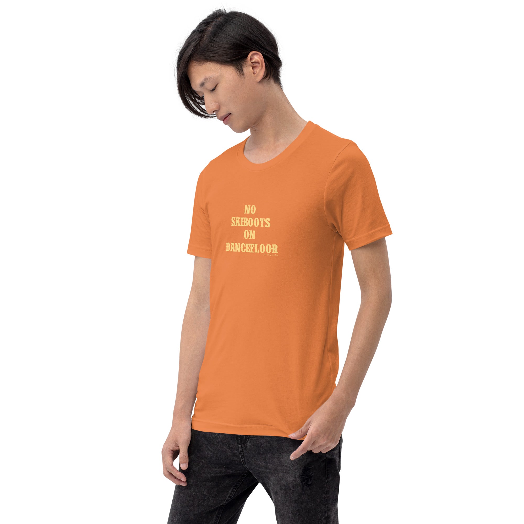 Unisex t-shirt No Skiboots on Dancefloor on bright colors