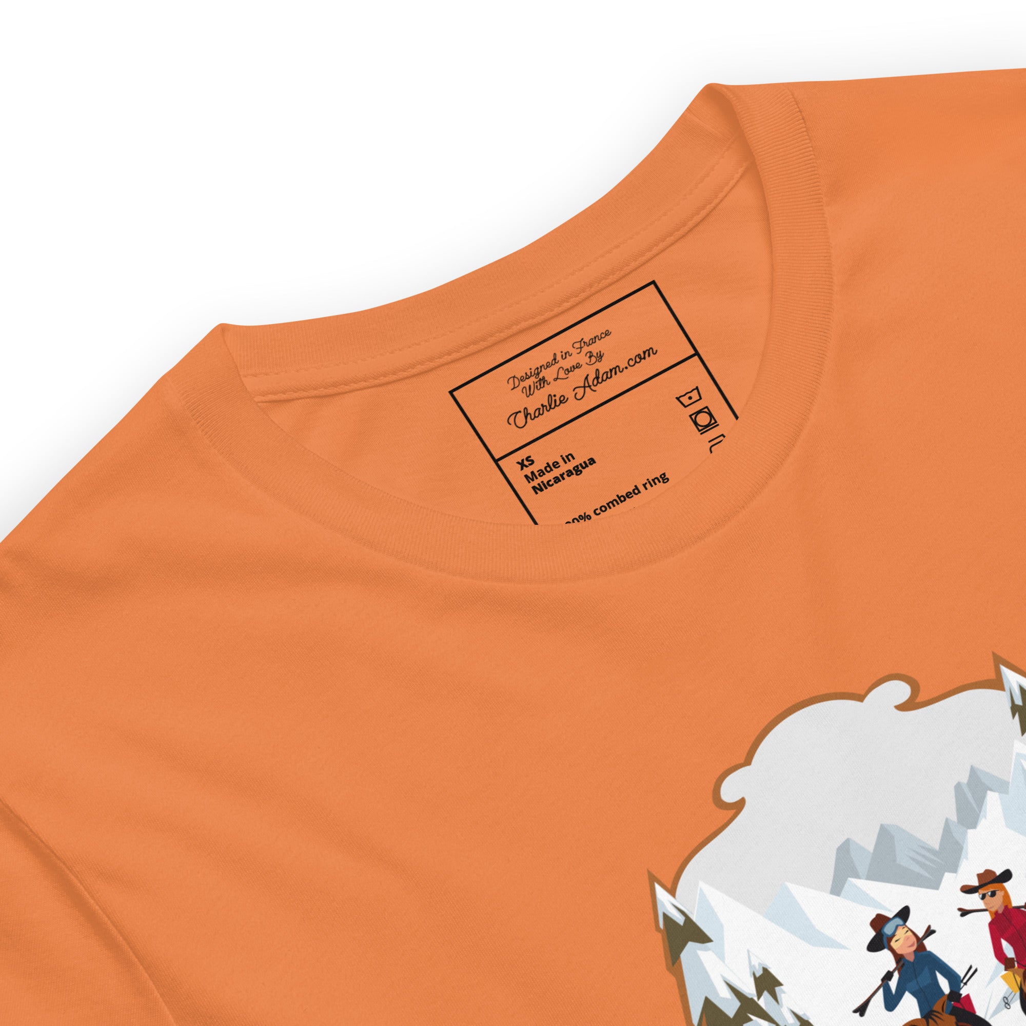 Unisex cotton t-shirt The Skiing Cowgirl on bright colors