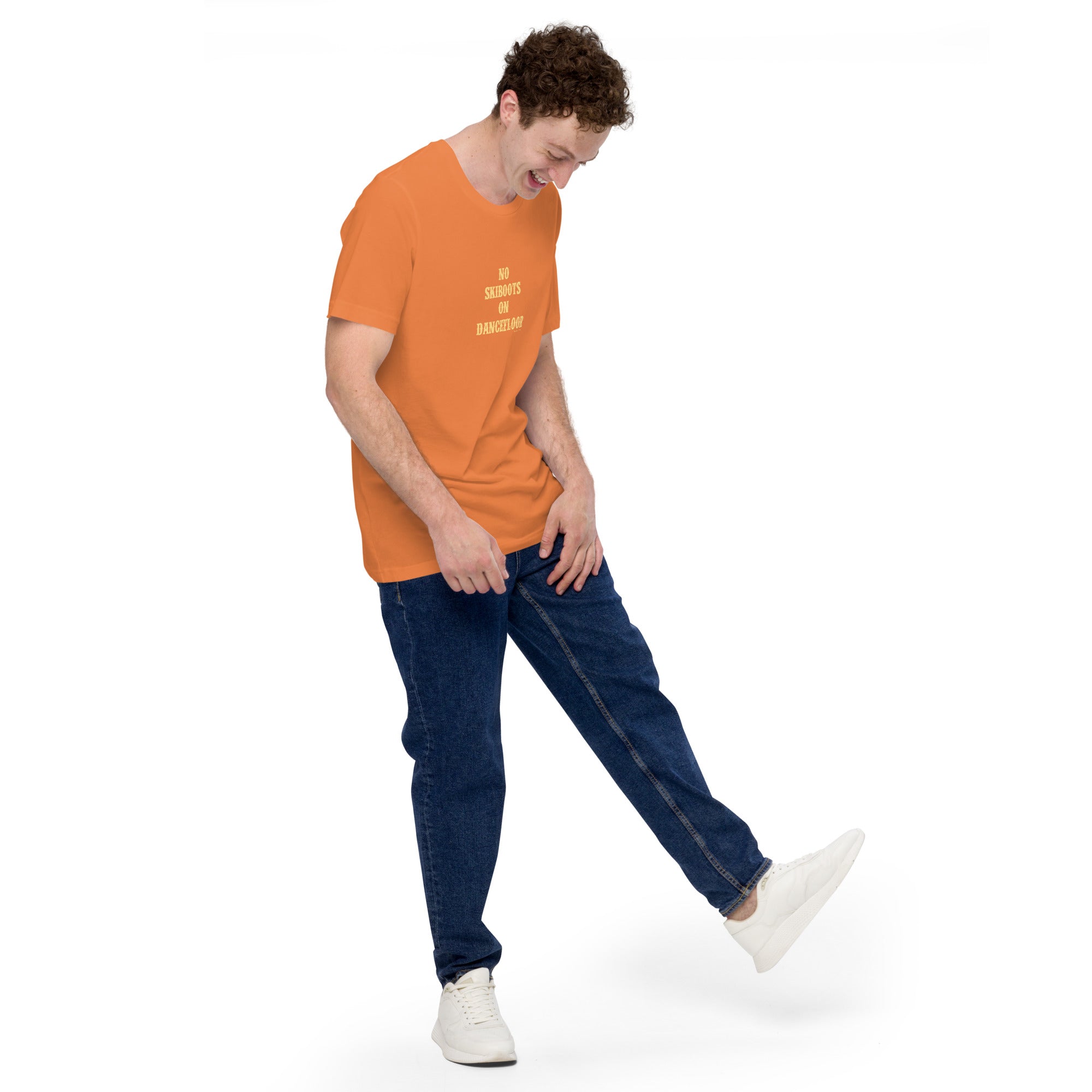 Unisex t-shirt No Skiboots on Dancefloor on bright colors