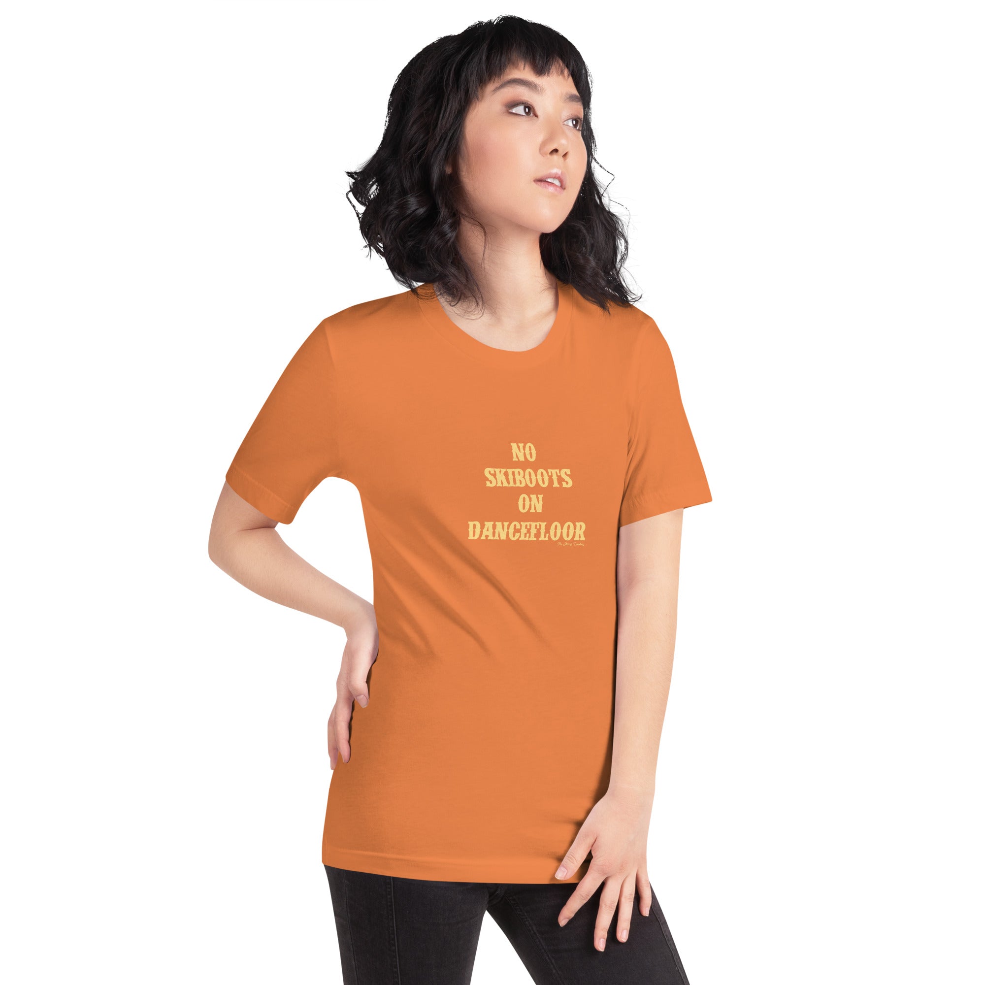 T-shirt en coton unisexe No Skiboots on Dancefloor sur couleurs vives