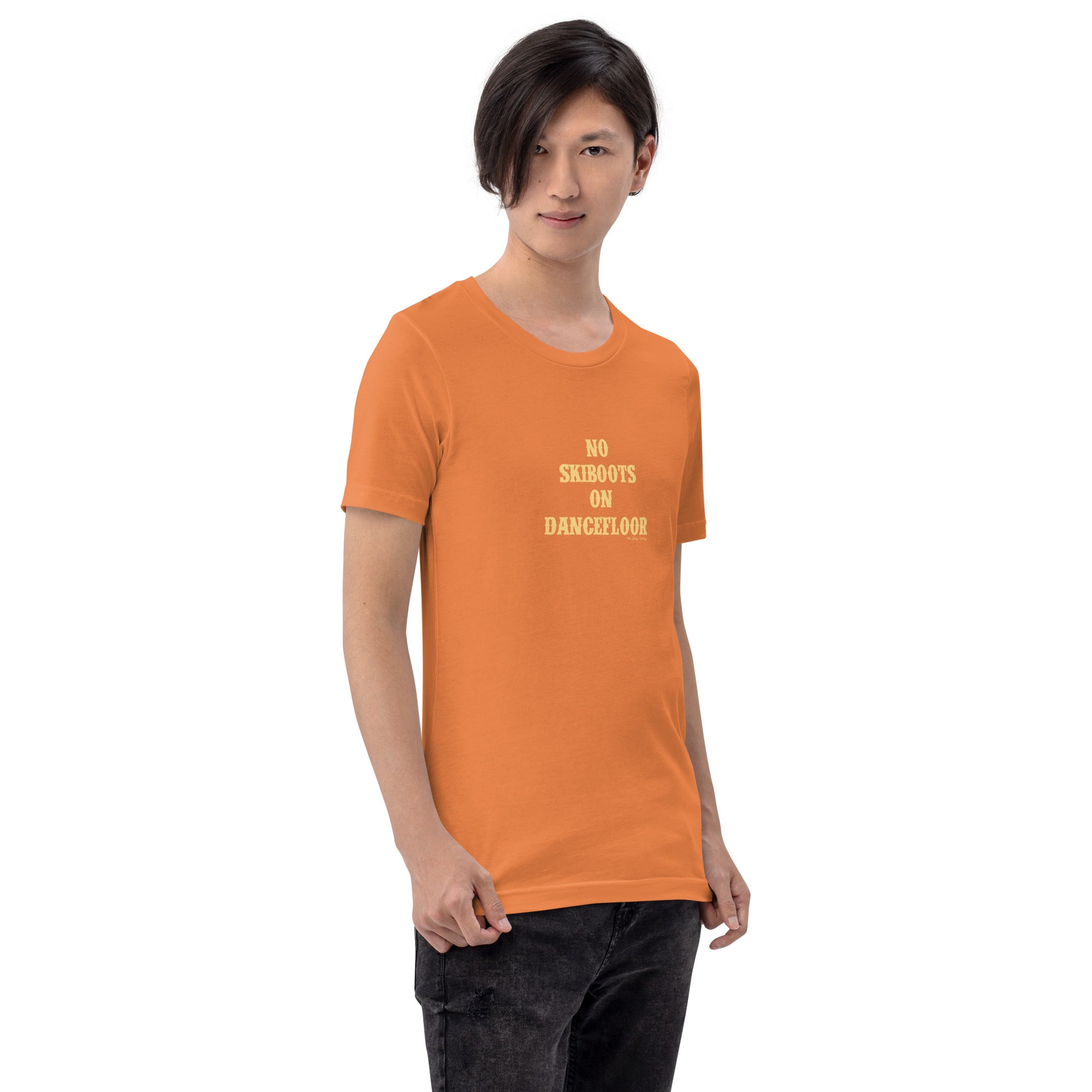 Unisex t-shirt No Skiboots on Dancefloor on bright colors