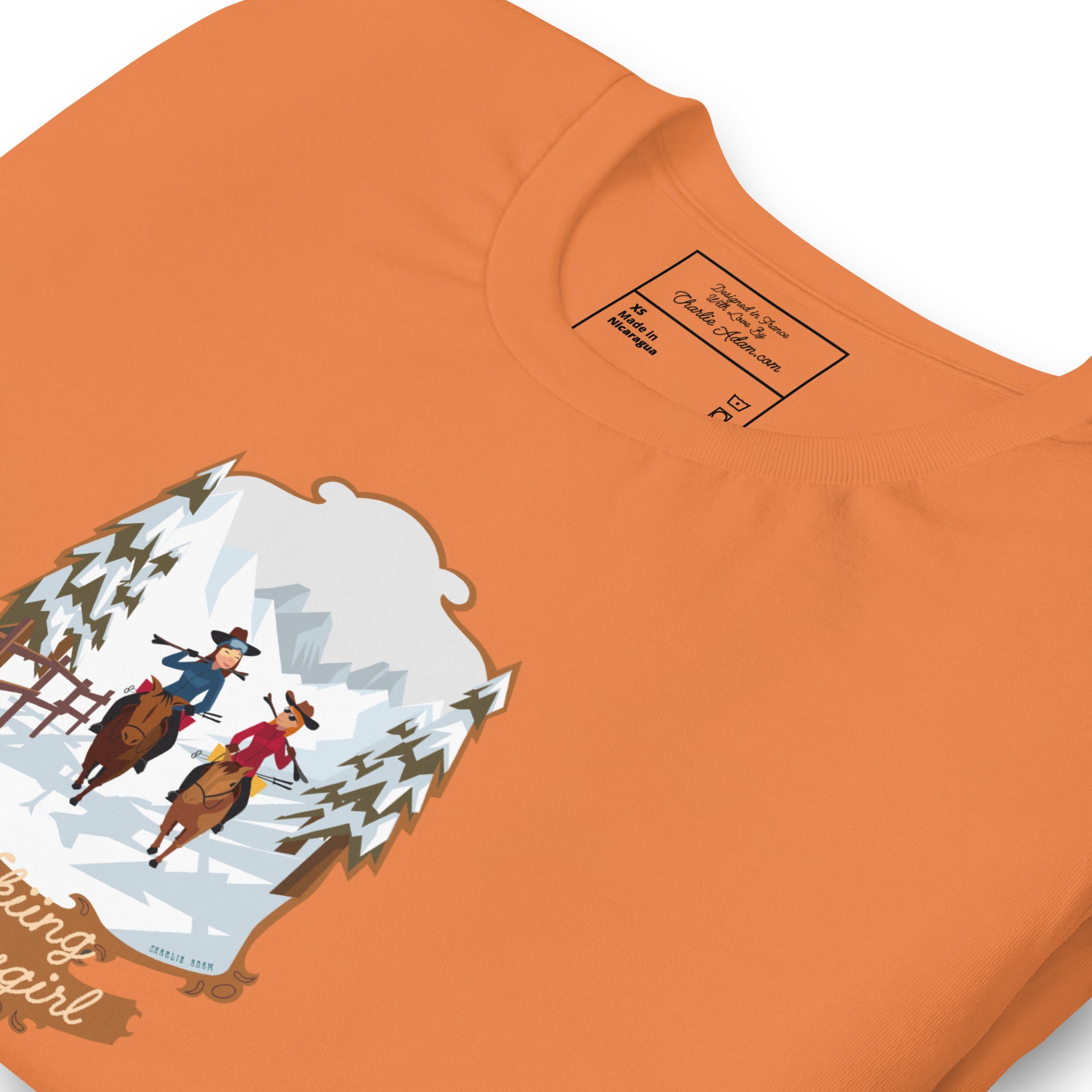 T-shirt en coton unisexe The Skiing Cowgirl sur couleurs vives