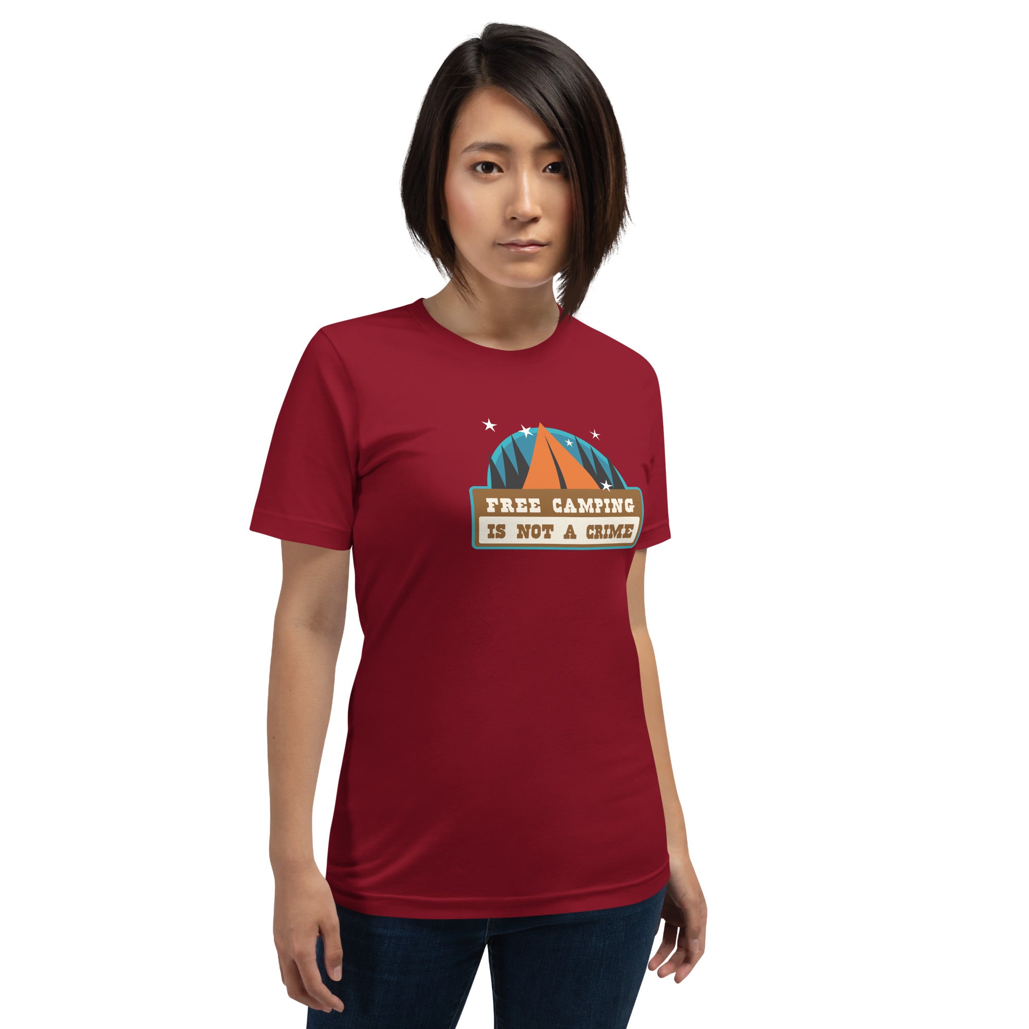 Unisex cotton t-shirt Free Camping is not a Crime on dark colors