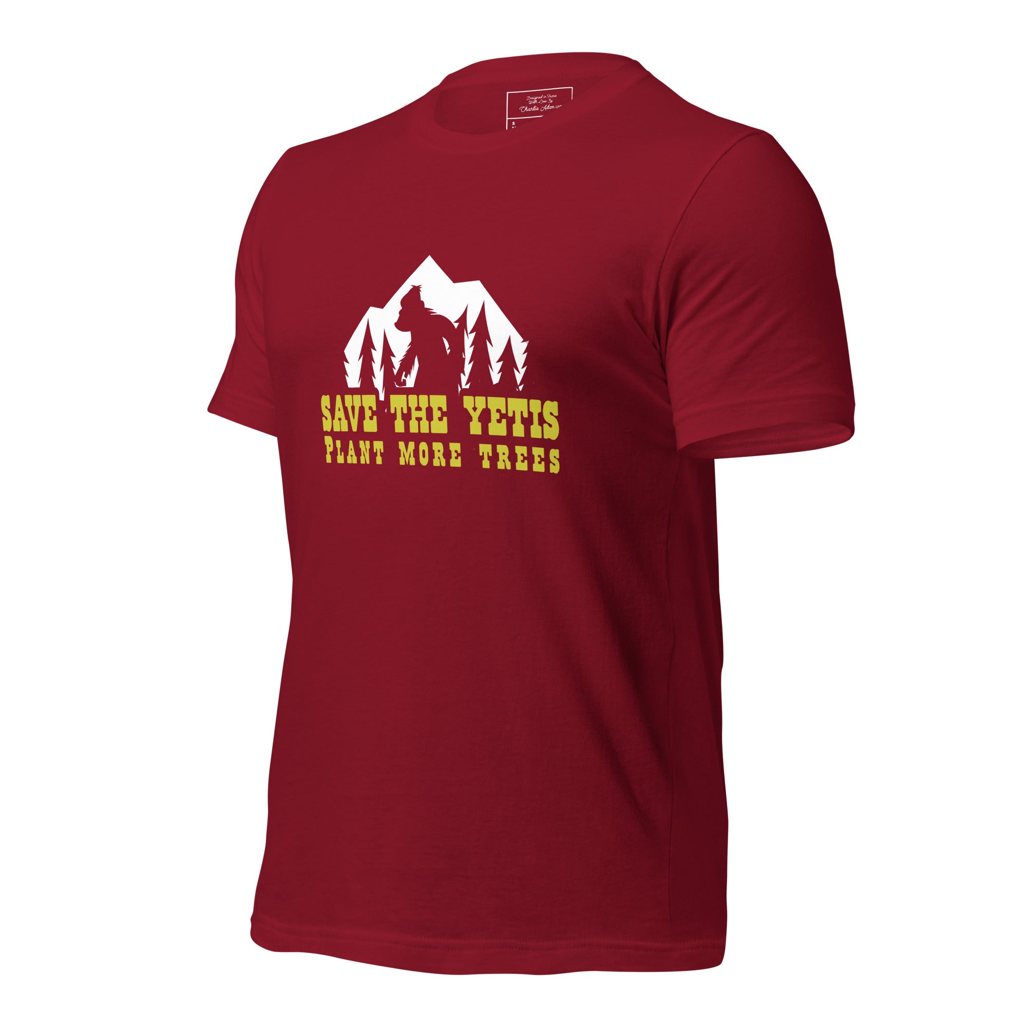 Unisex cotton t-shirt Save the Yetis Plant more Trees on dark colors (front & back)