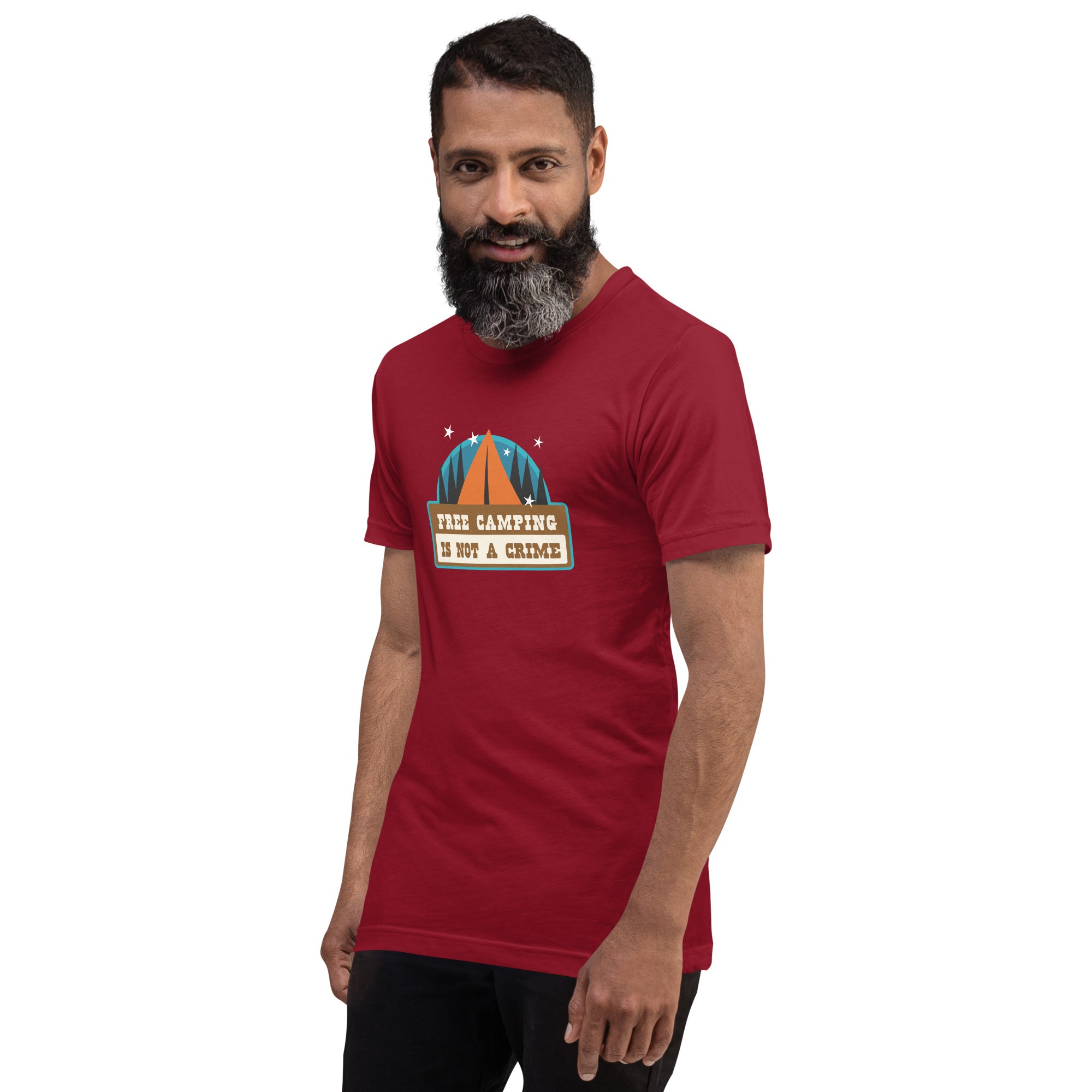 Unisex cotton t-shirt Free Camping is not a Crime on dark colors