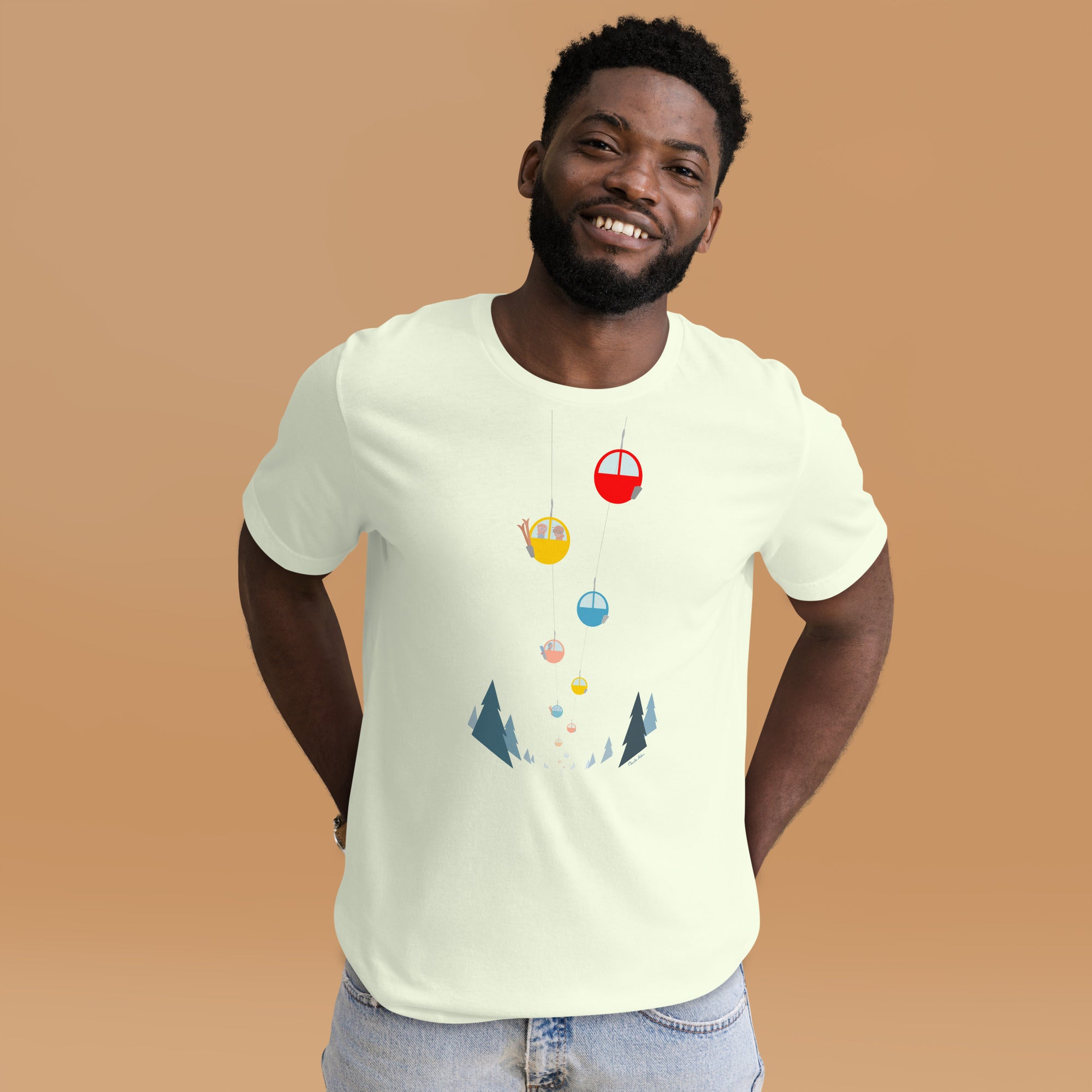 Unisex cotton t-shirt Gondolas in the mist on bright colors