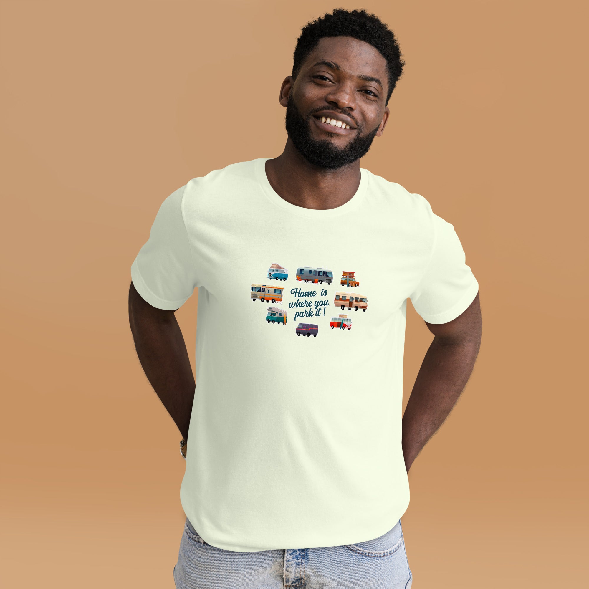 T-shirt en coton unisexe Square Vintage Campers sur couleurs claires