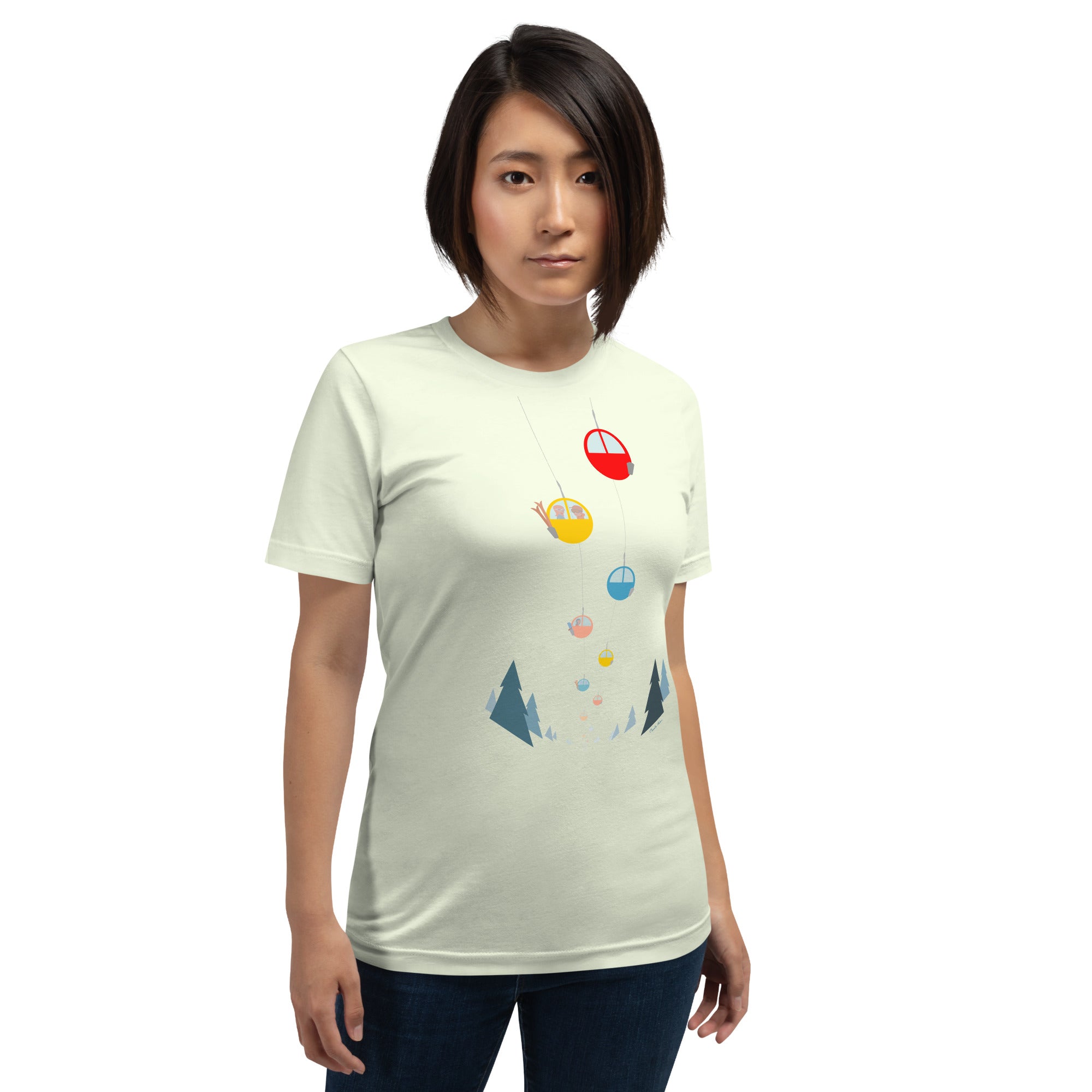 Unisex cotton t-shirt Gondolas in the mist on bright colors