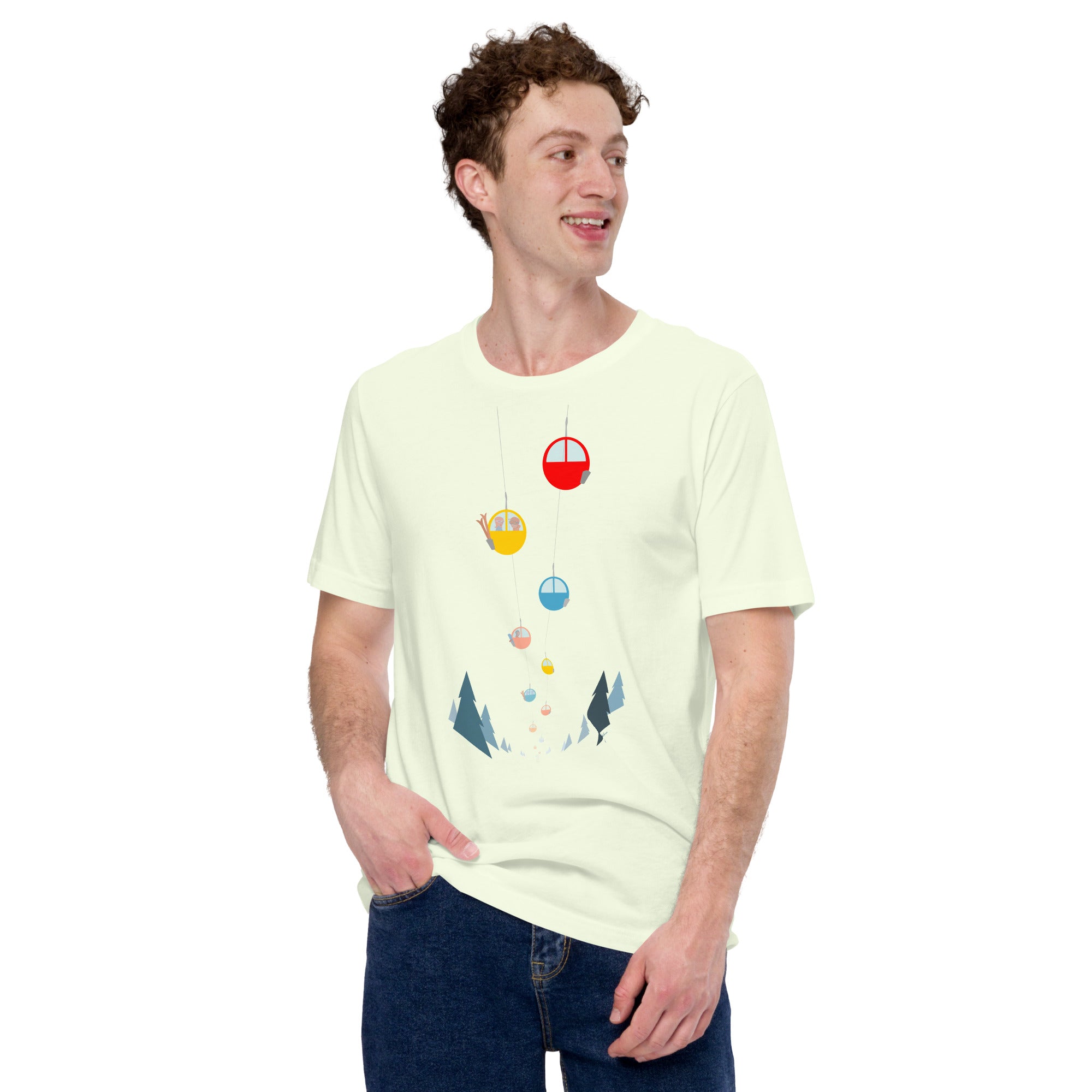 Unisex cotton t-shirt Gondolas in the mist on bright colors