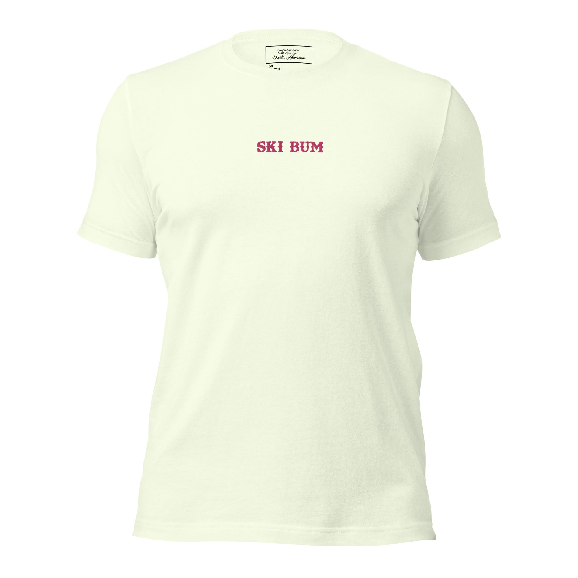 T-shirt en coton unisexe Ski Bum Flamingo brodé sur couleurs claires