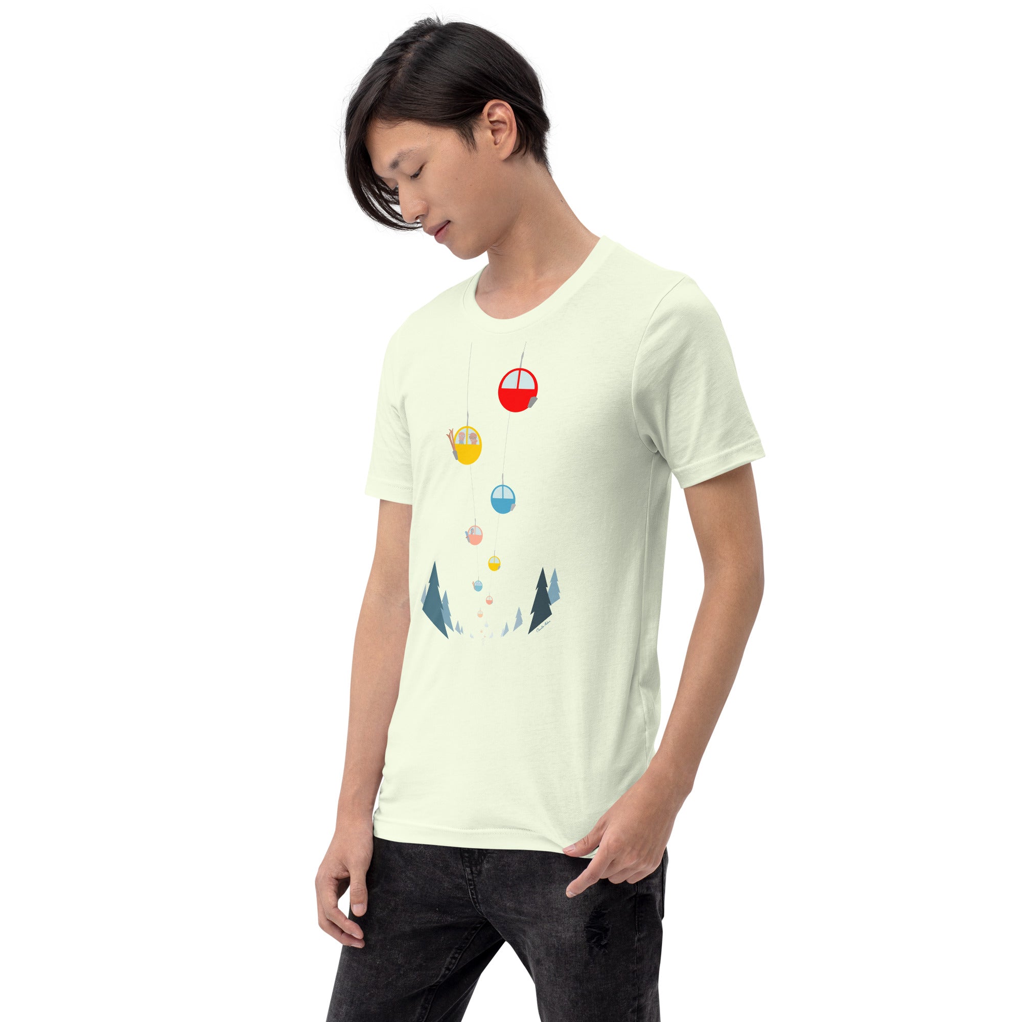 Unisex cotton t-shirt Gondolas in the mist on bright colors