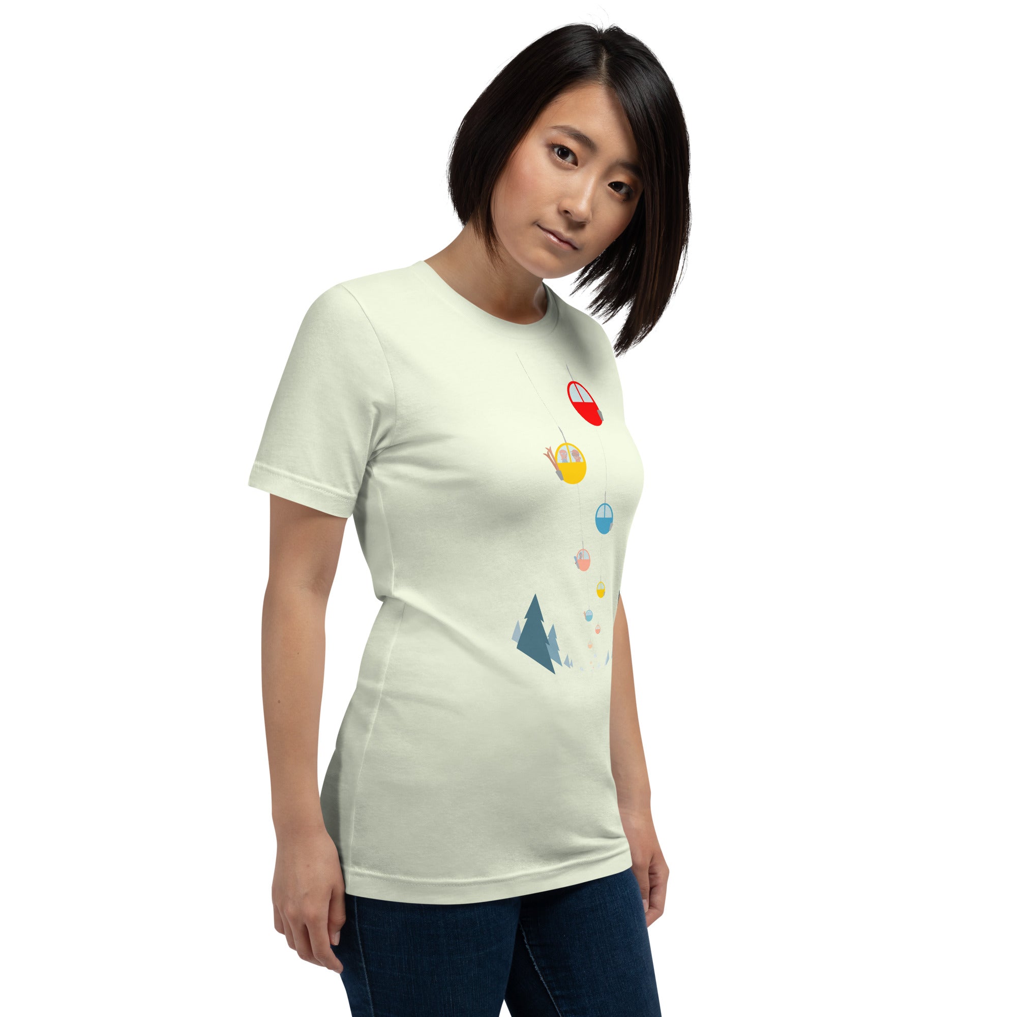 Unisex cotton t-shirt Gondolas in the mist on bright colors