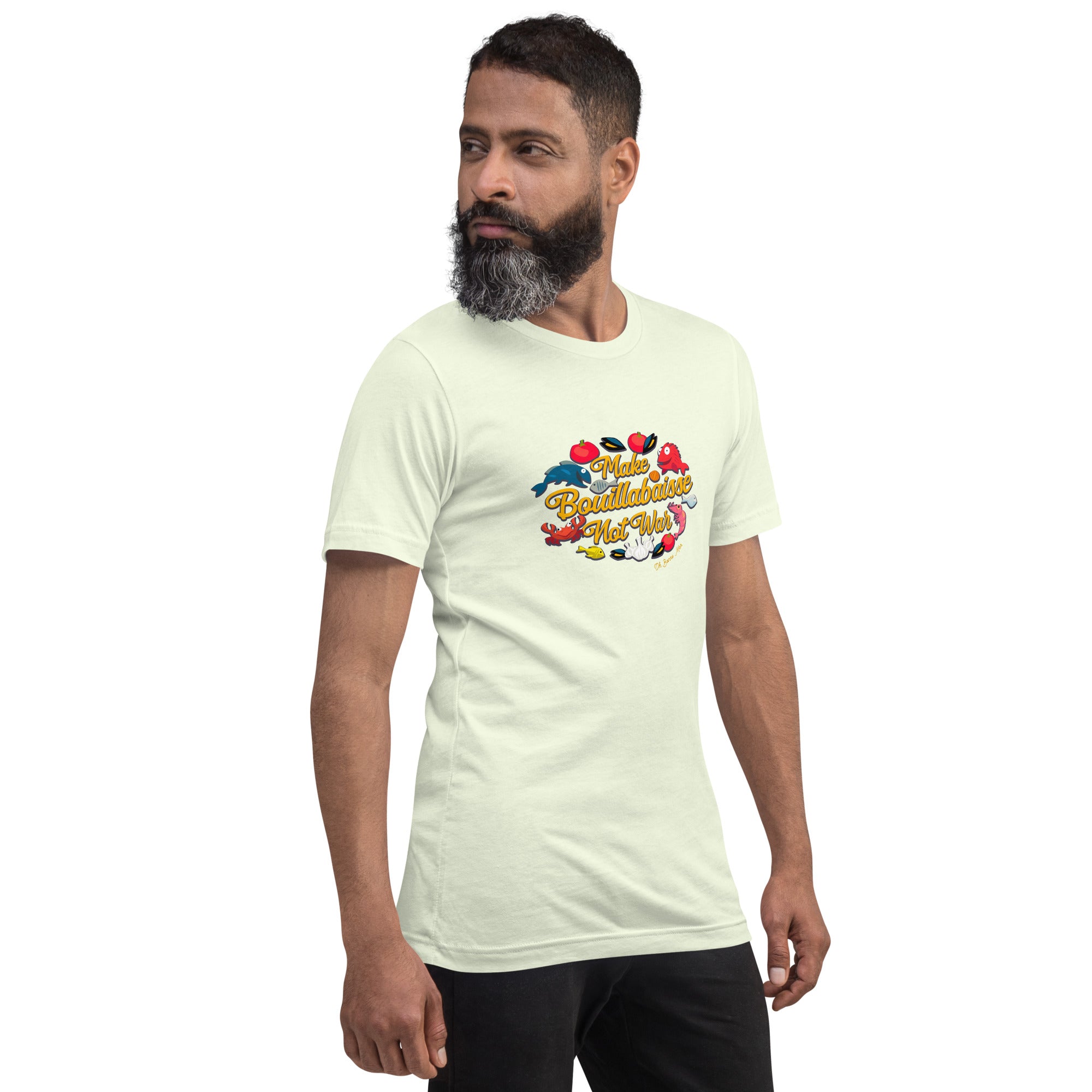 Unisex cotton t-shirt Make Bouillabaisse Not War on bright colors