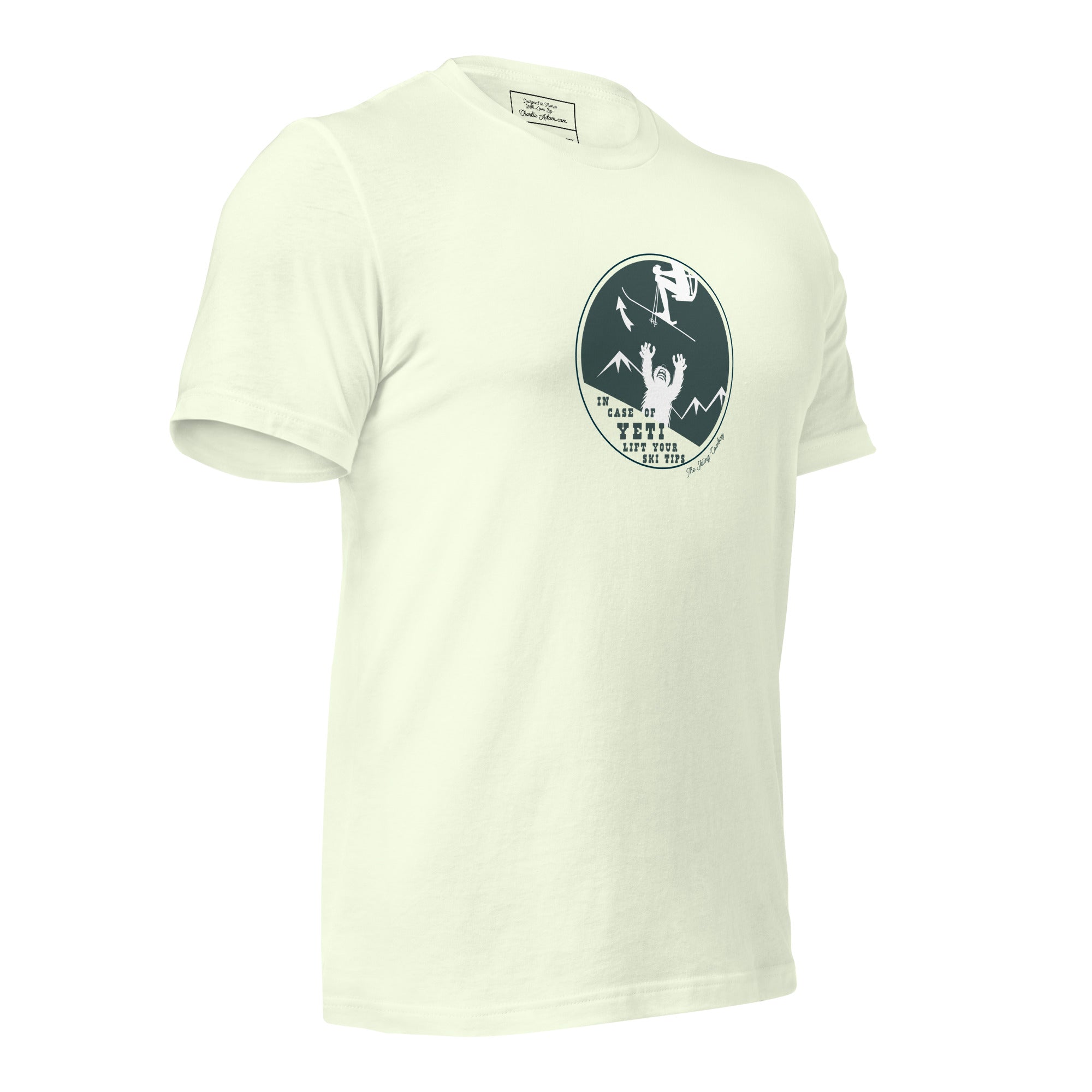 T-shirt en coton unisexe In case of Yeti, lift your ski tips sur couleurs claires