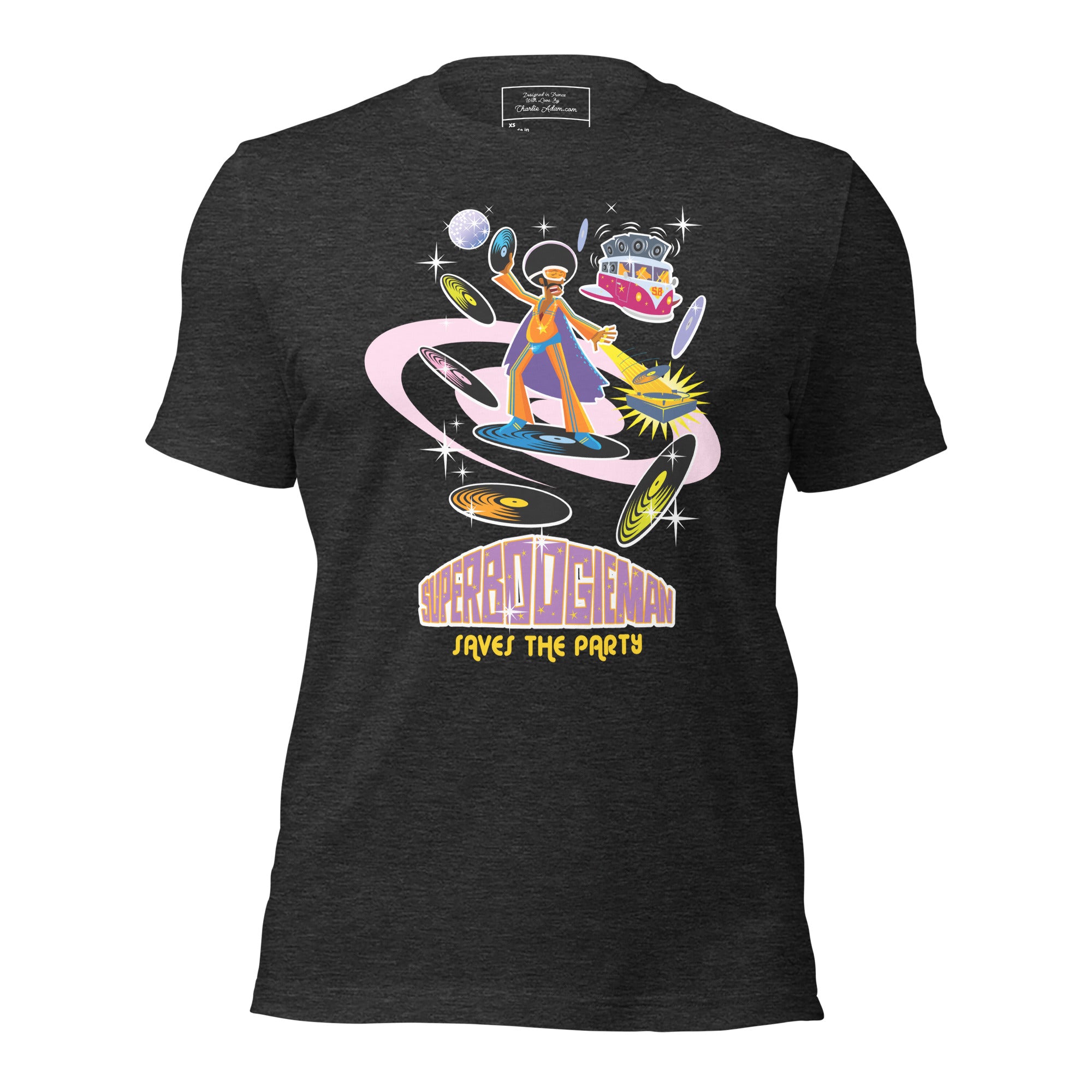 Unisex t-shirt Superboogieman saves the Party on dark heather colors