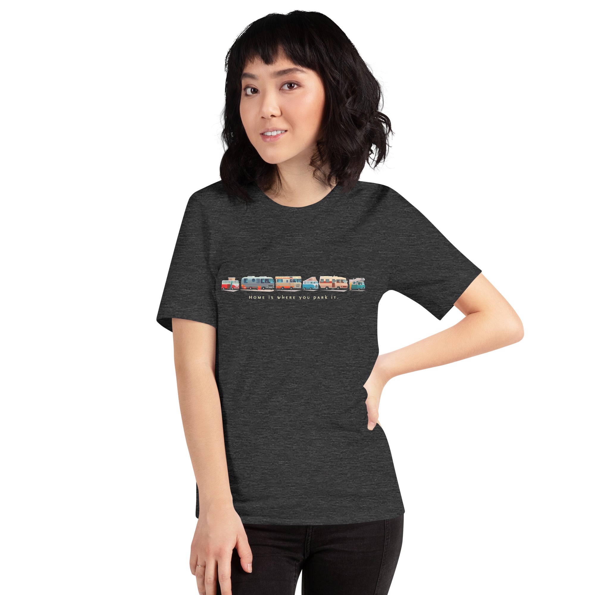 Unisex t-shirt Vintage Campers: Home is where you park it on dark heather colors