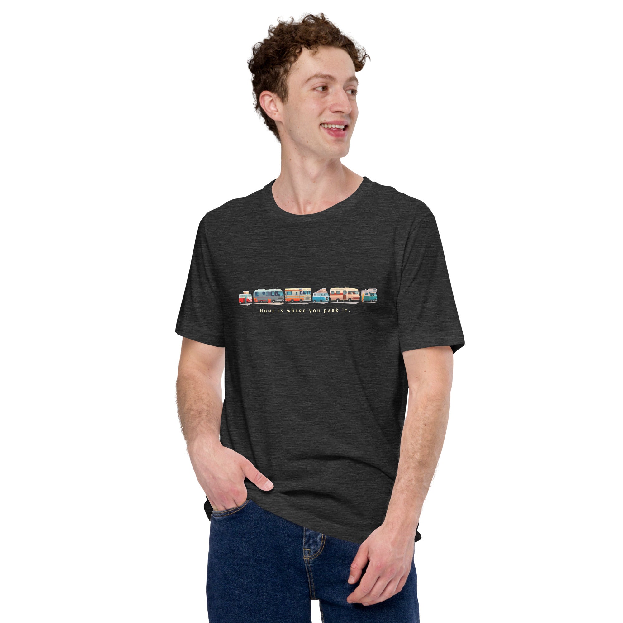 Unisex t-shirt Vintage Campers: Home is where you park it on dark heather colors