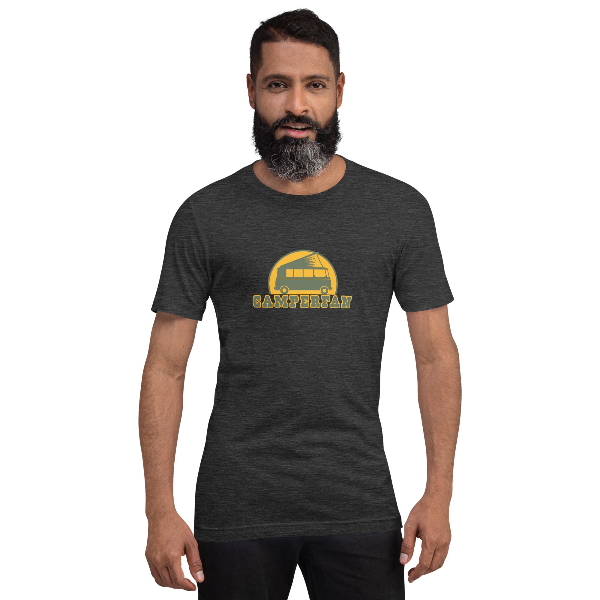 Unisex t-shirt Camperfan on dark heather colors