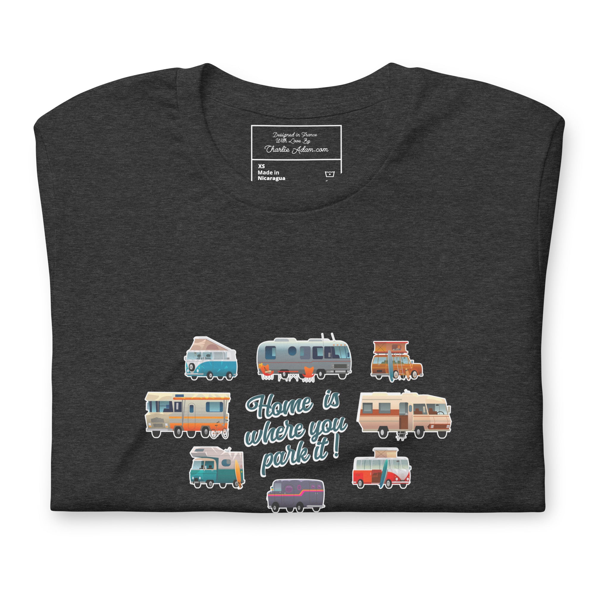 T-shirt en coton unisexe Square Vintage Campers sur couleurs chinées foncées