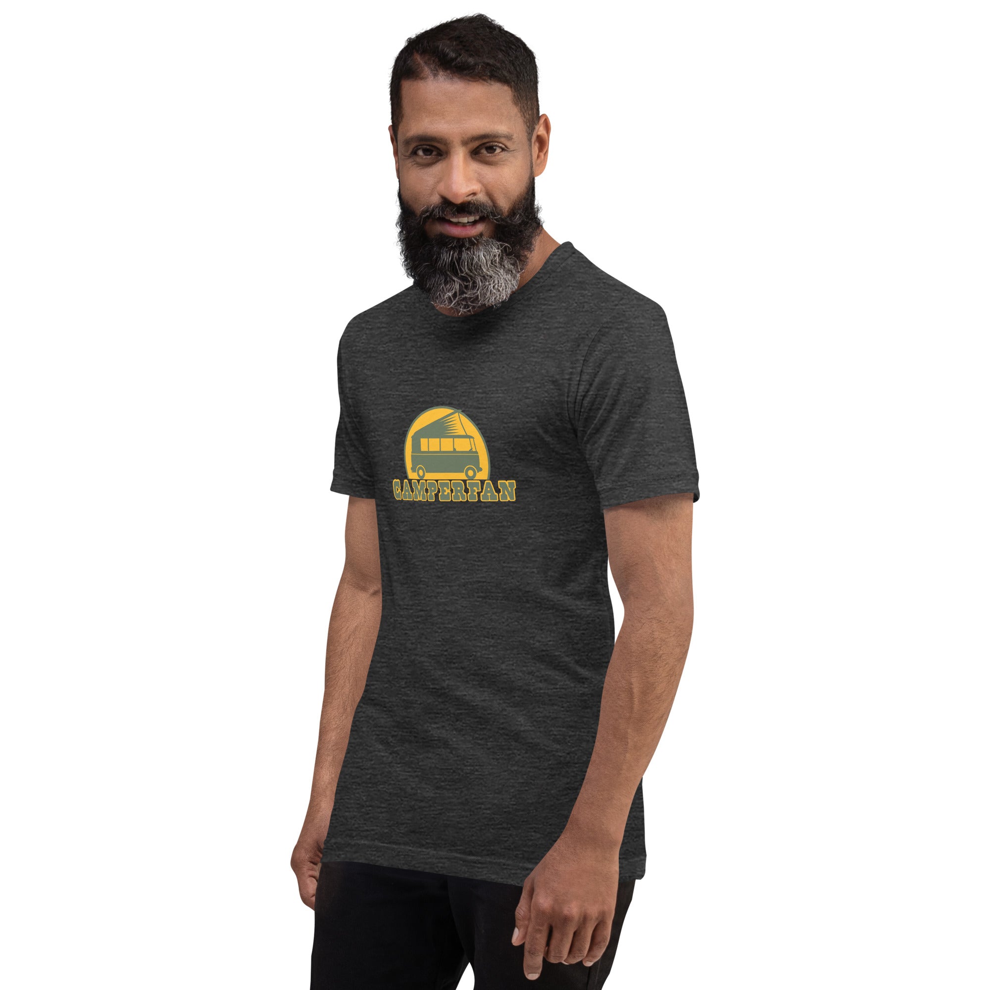 Unisex t-shirt Camperfan on dark heather colors