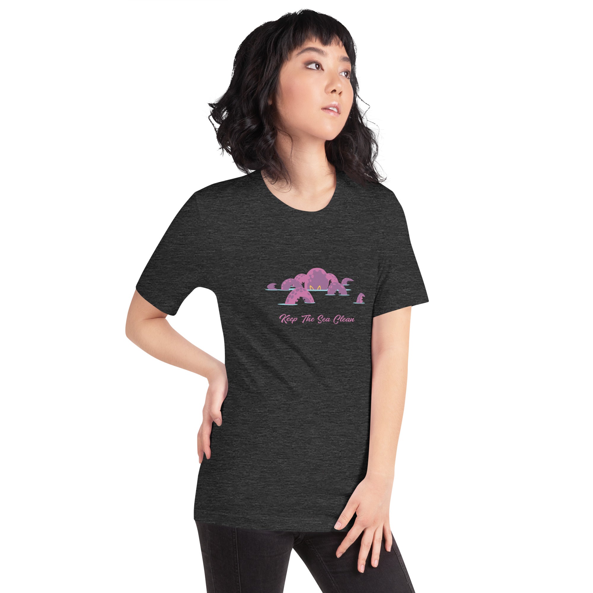 T-shirt en coton unisexe Octopus Purple sur couleurs chinées foncées