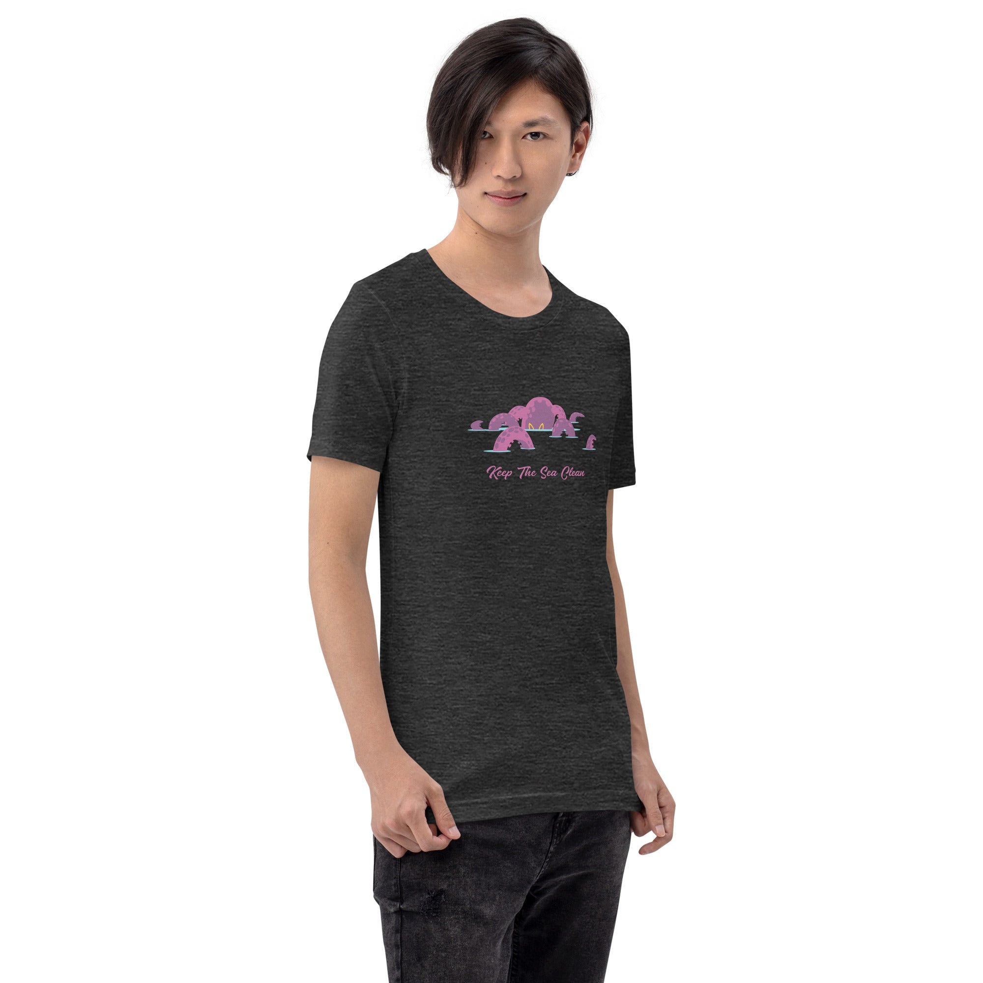 T-shirt en coton unisexe Octopus Purple sur couleurs chinées foncées