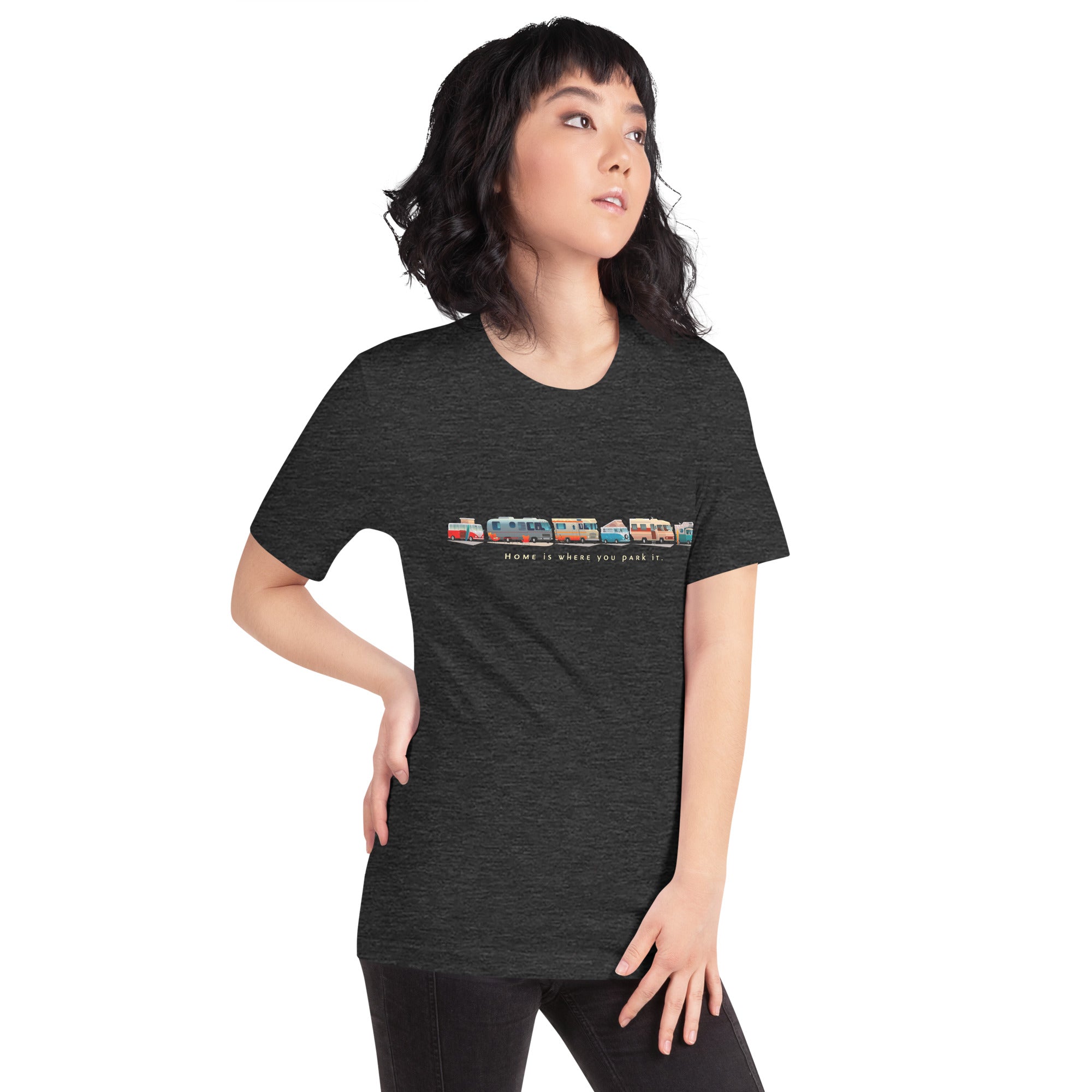 Unisex t-shirt Vintage Campers: Home is where you park it on dark heather colors