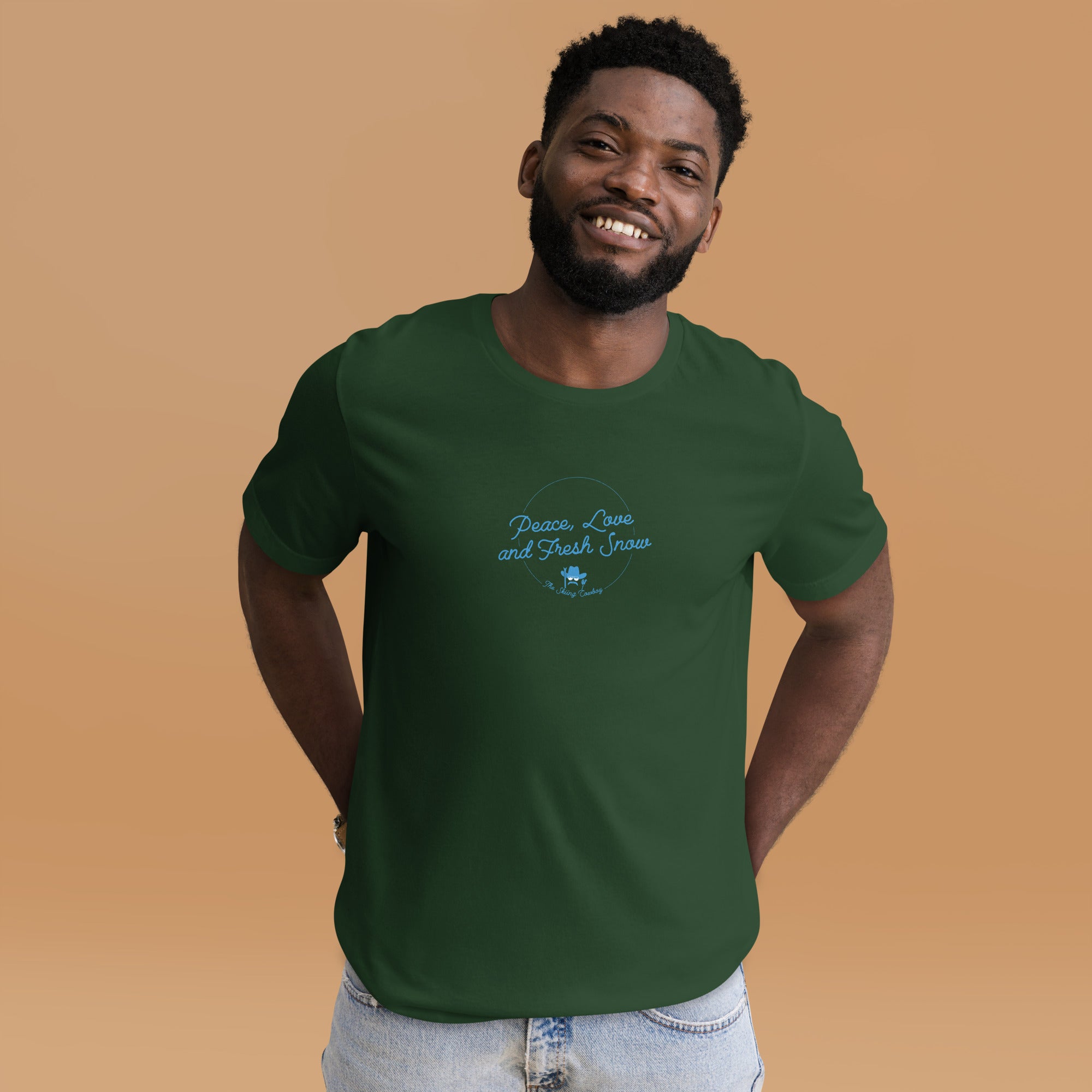 Unisex cotton t-shirt Peace, Love and Fresh Snow on dark colors