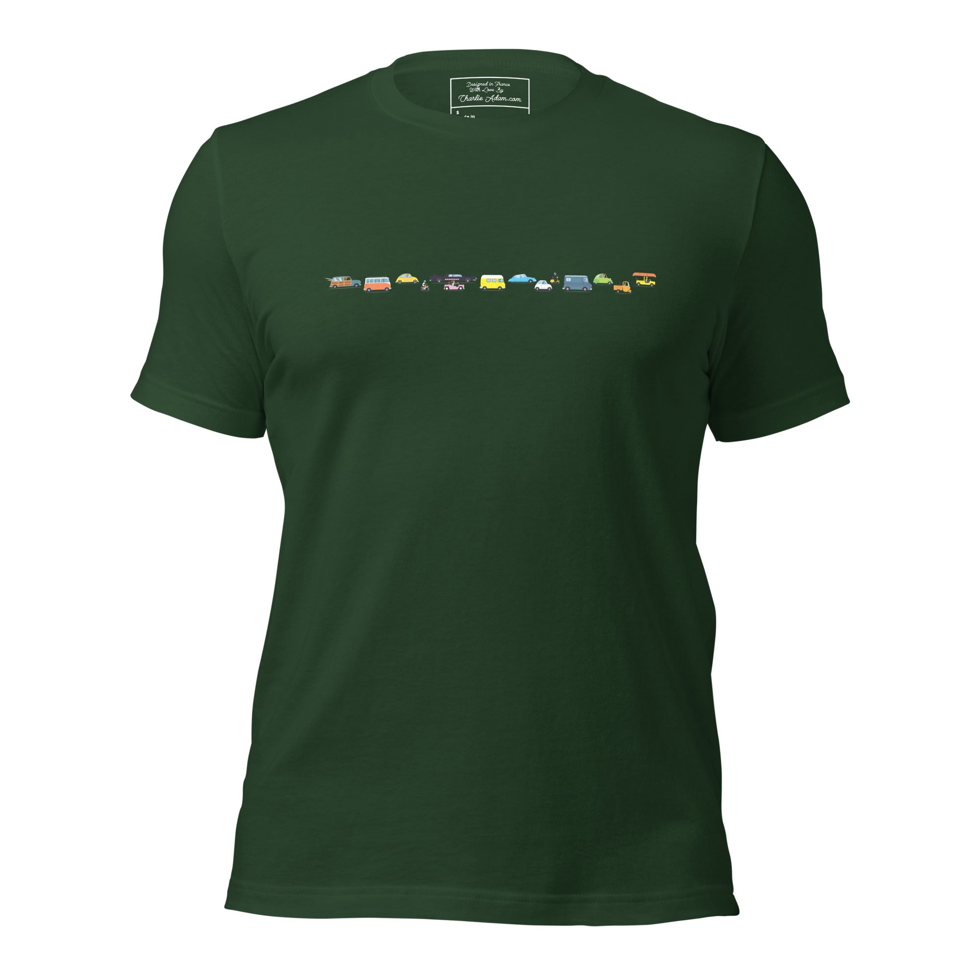 T-shirt en coton unisexe Vintage Cars Traffic Jam sur fond sombre