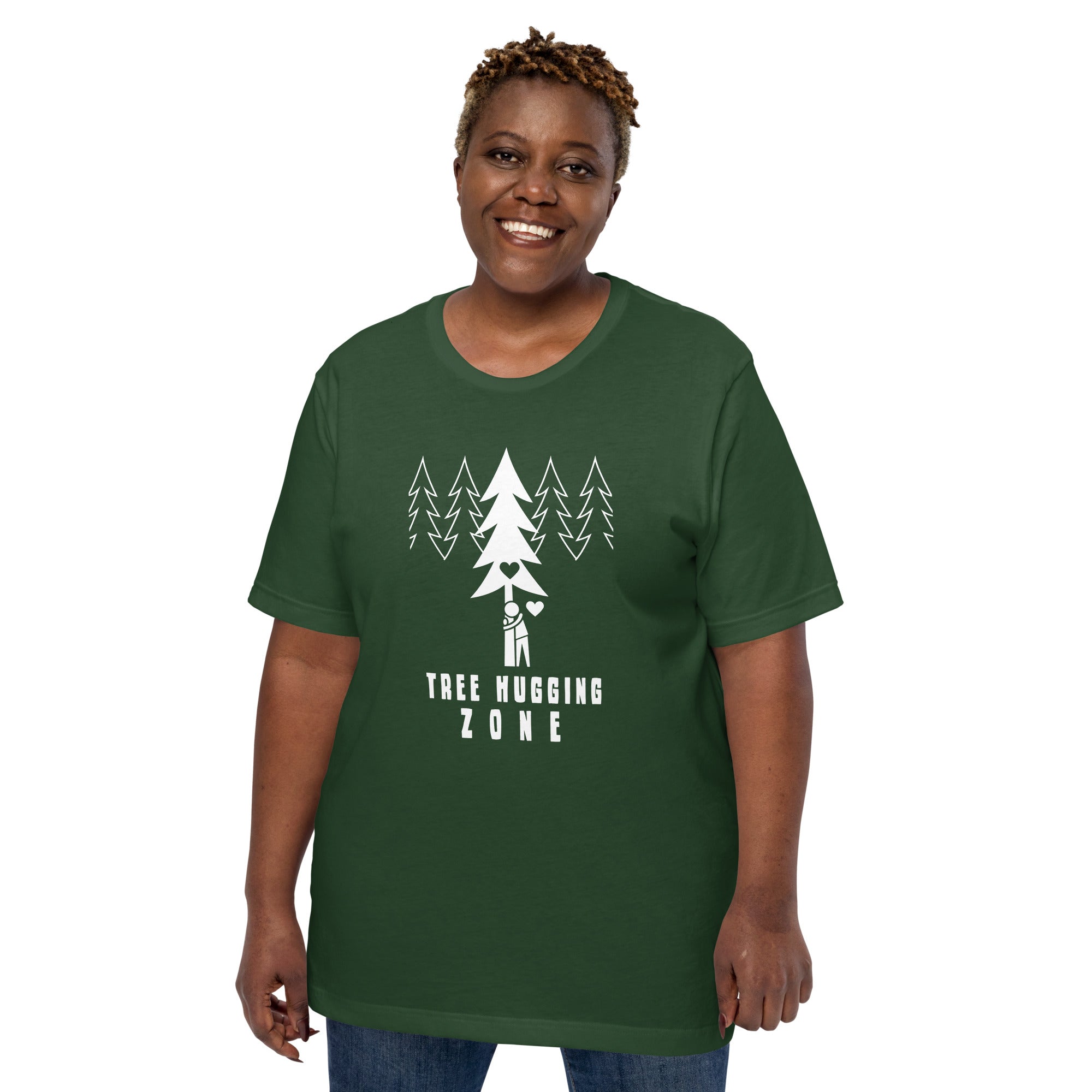 T-shirt en coton unisexe Tree hugging zone sur couleurs foncées