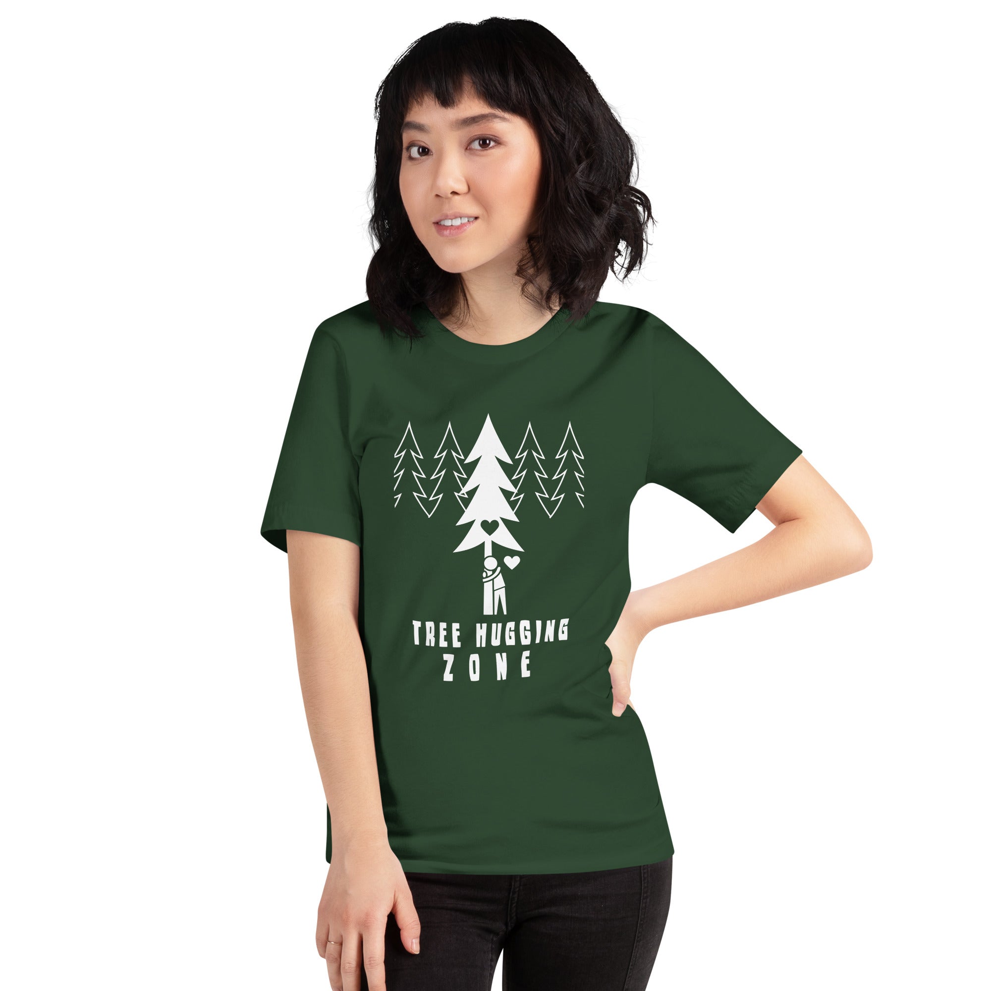 T-shirt en coton unisexe Tree hugging zone sur couleurs foncées