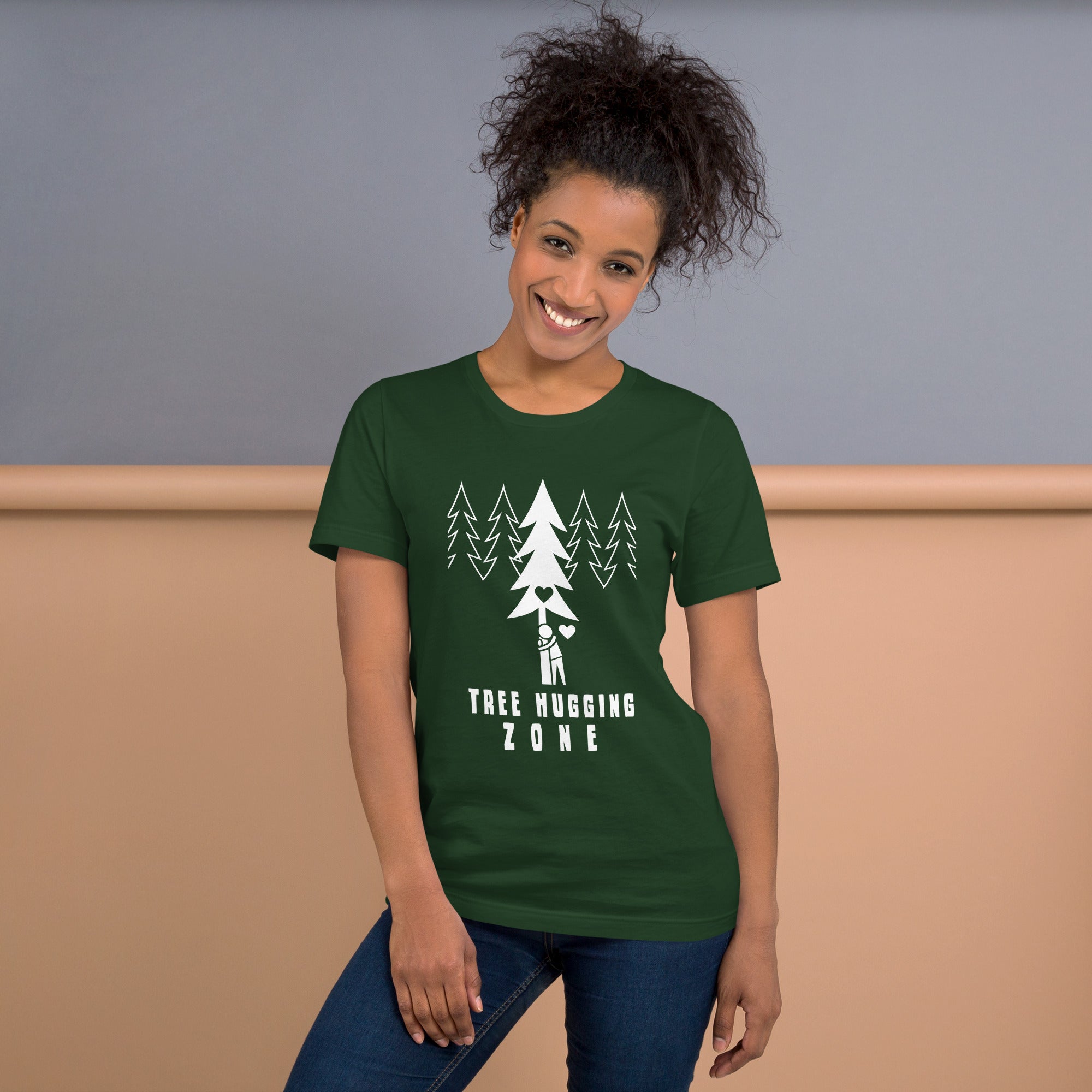 T-shirt en coton unisexe Tree hugging zone sur couleurs foncées