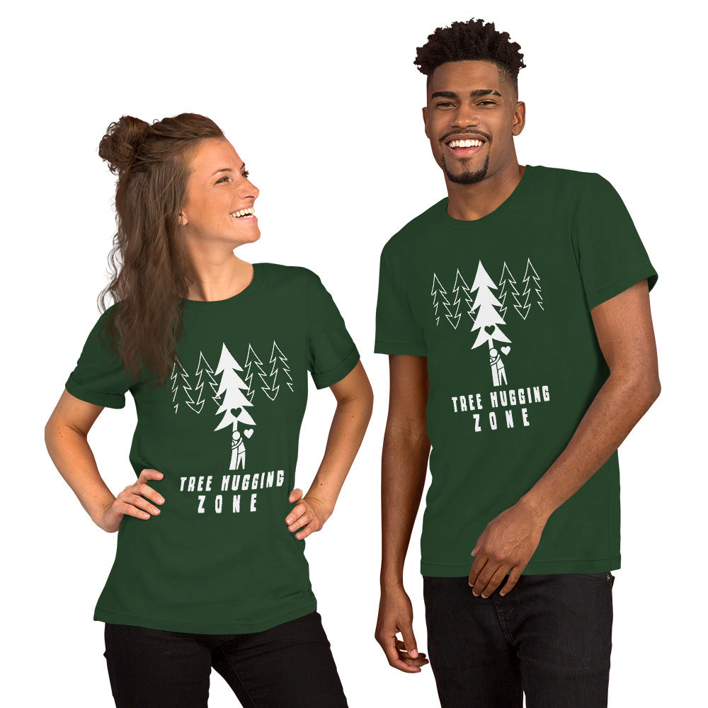 T-shirt en coton unisexe Tree hugging zone sur couleurs foncées