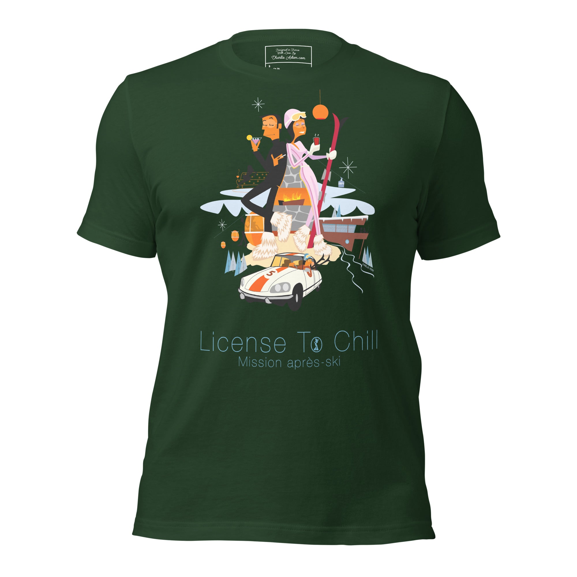 T-shirt en coton unisexe License To Chill Mission Après-Ski sur couleurs foncées