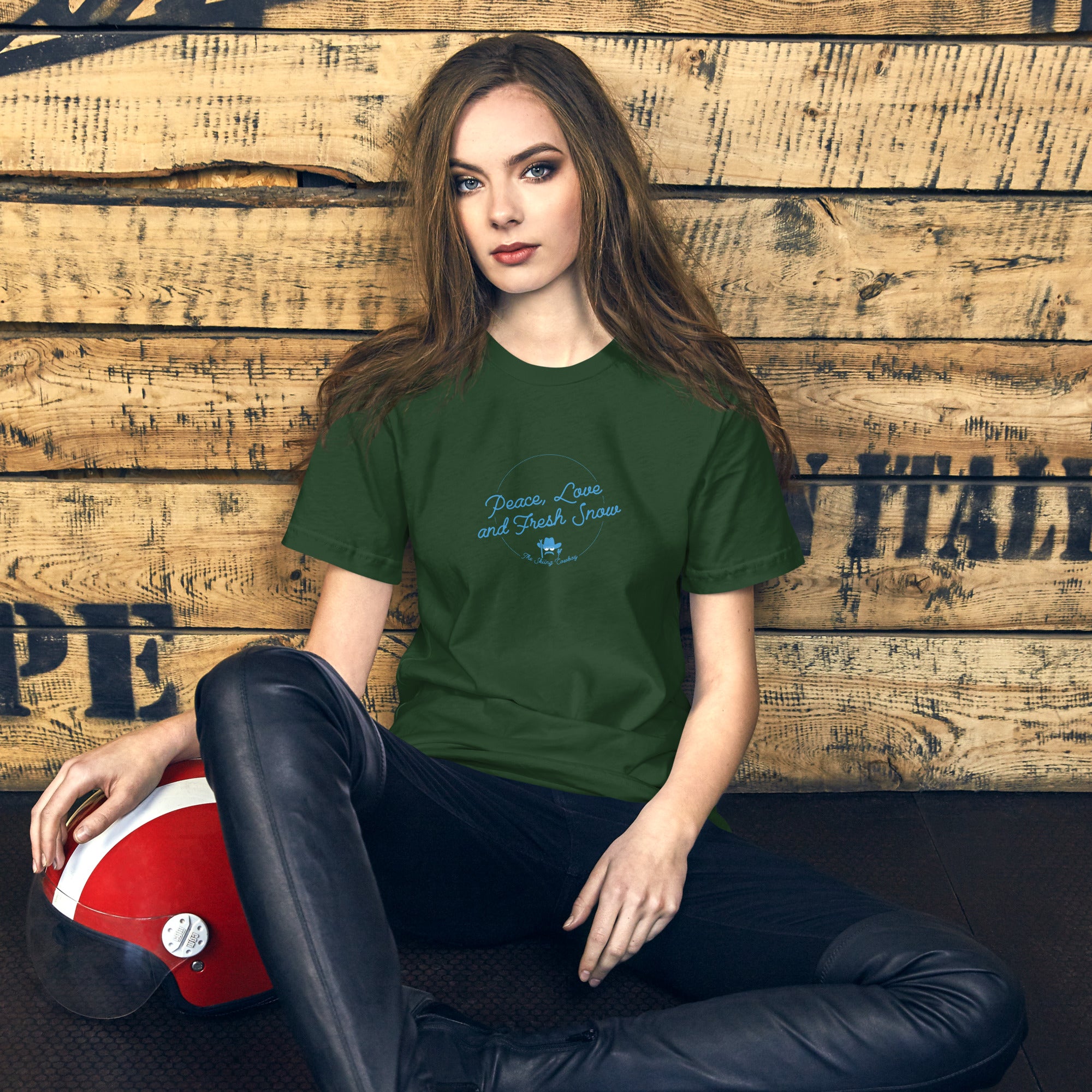 Unisex cotton t-shirt Peace, Love and Fresh Snow on dark colors