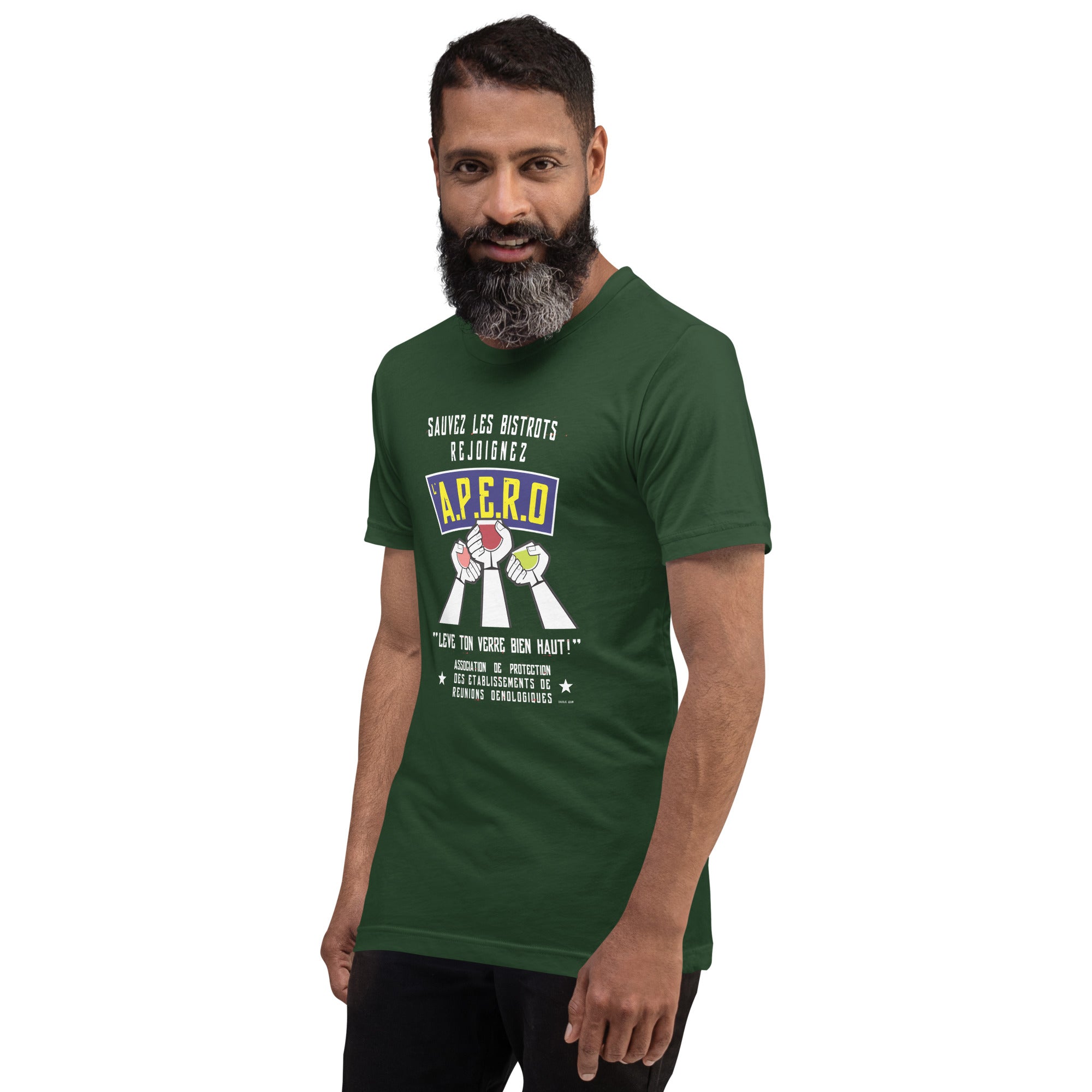 T-shirt en coton unisexe Sauvez les Bistrots, rejoignez l'Apéro sur couleurs foncées