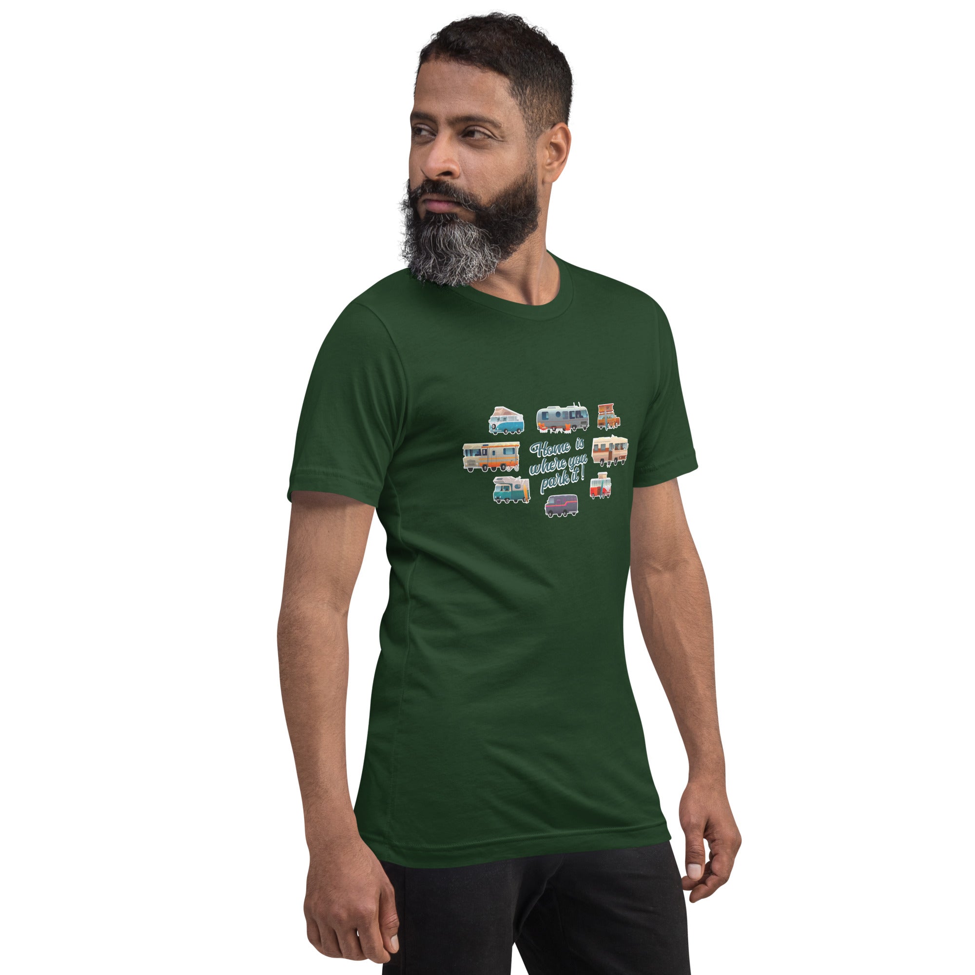 T-shirt en coton unisexe Square Vintage Campers sur verts