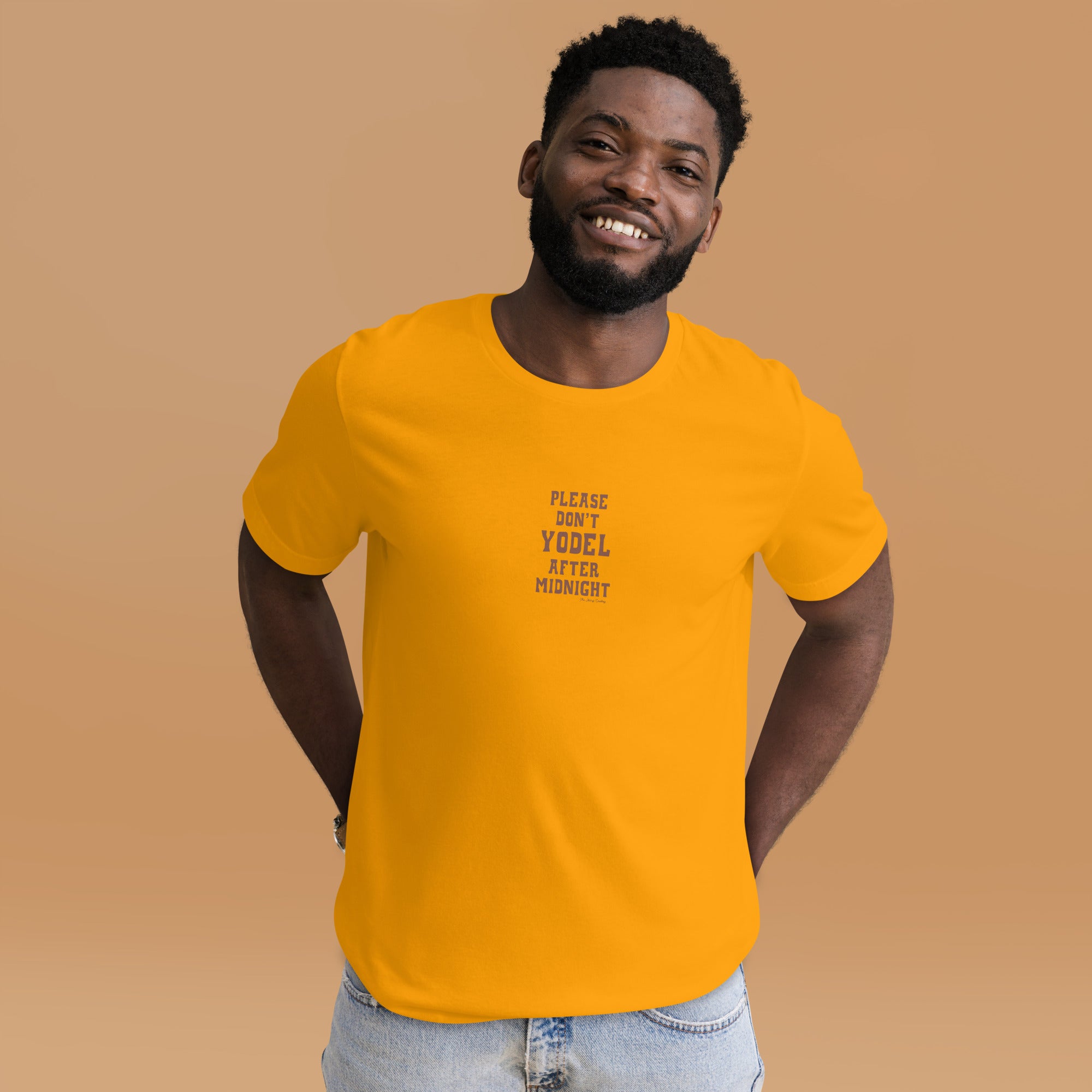 Unisex t-shirt Don't Yodel After Midnight on bright colors