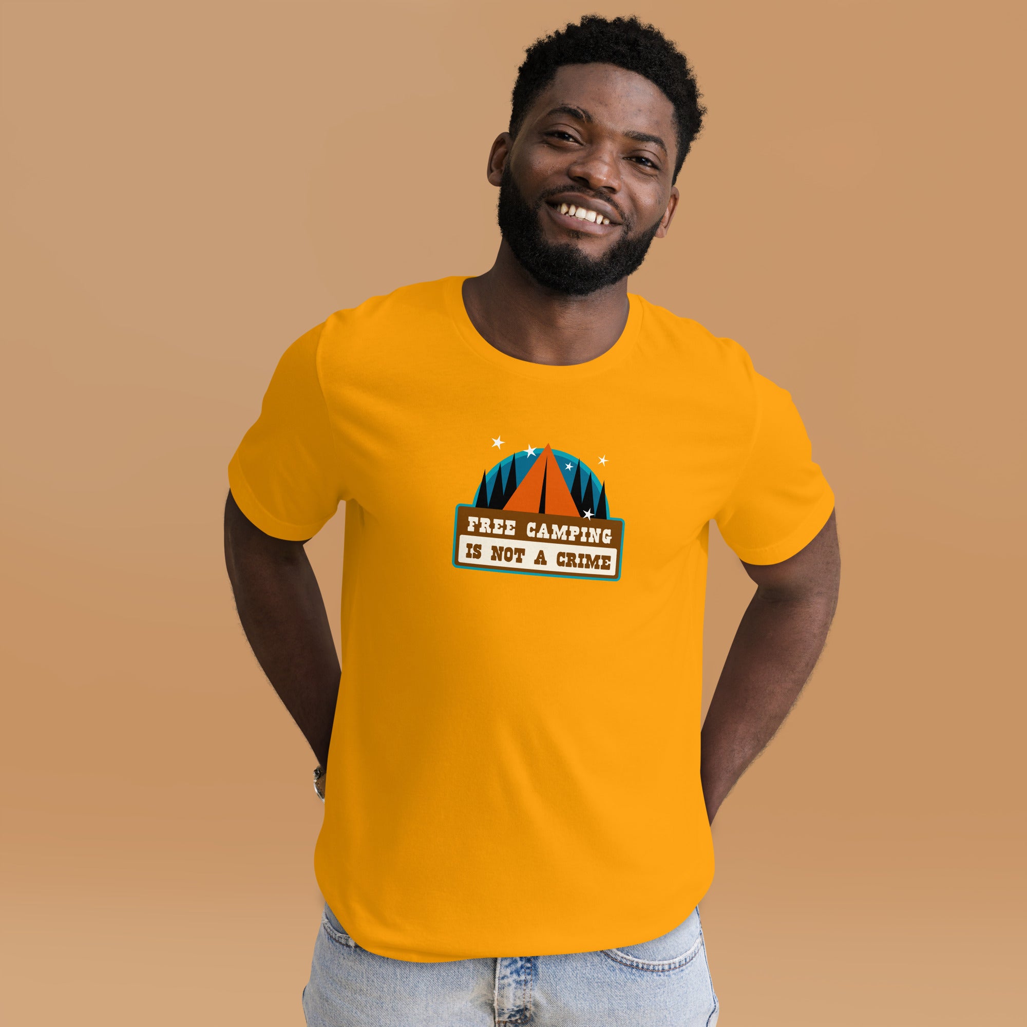 Unisex cotton t-shirt Free Camping is not a Crime on bright colors