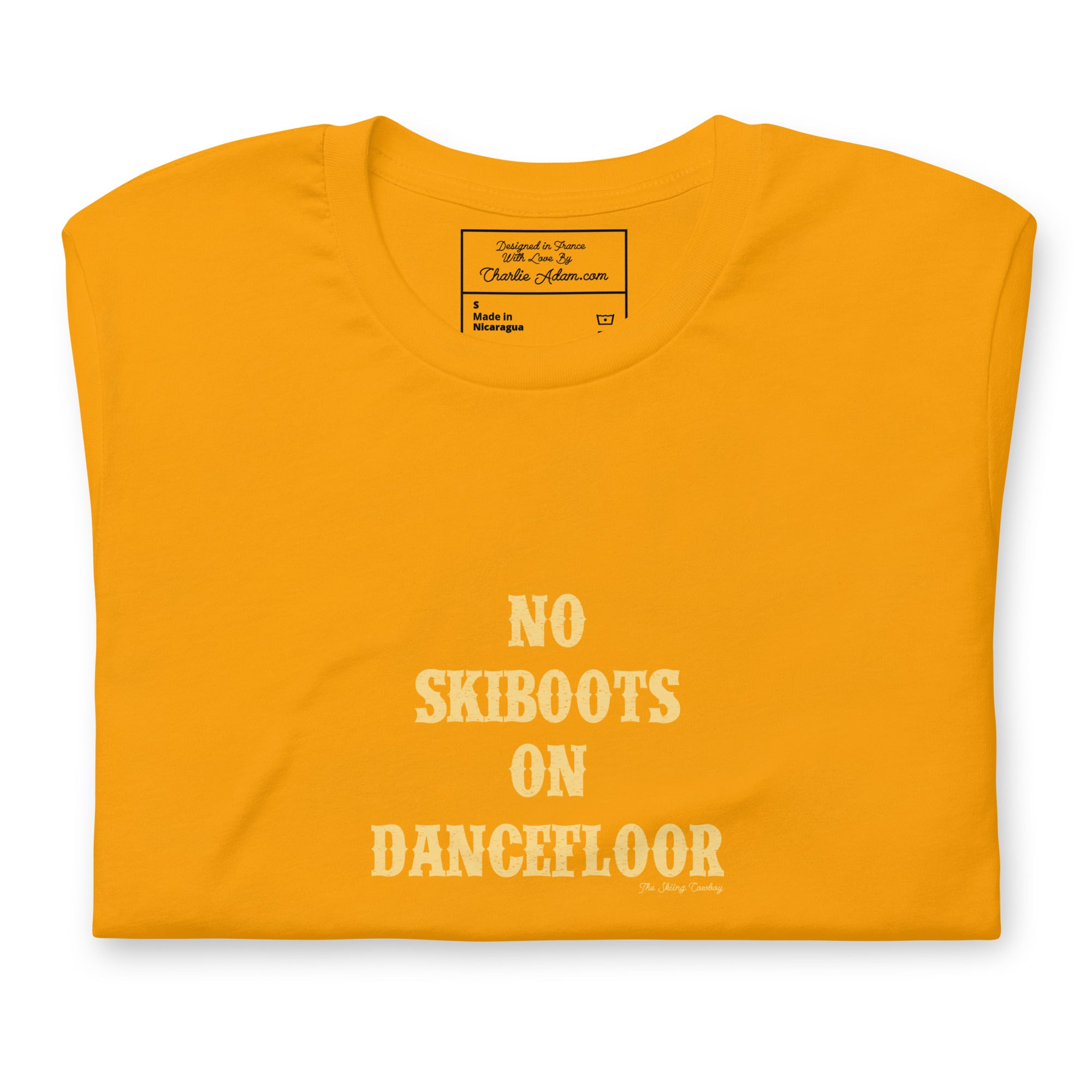 Unisex t-shirt No Skiboots on Dancefloor on bright colors