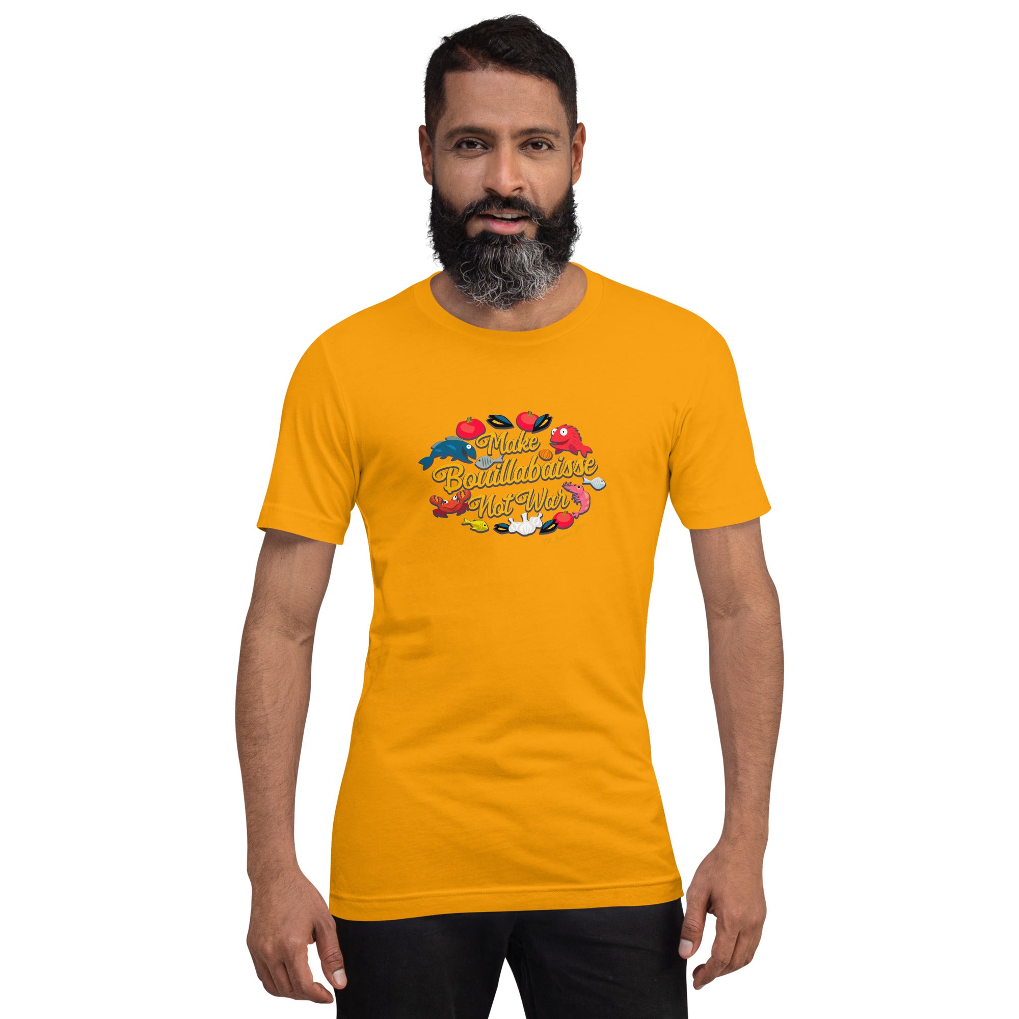 T-shirt en coton unisexe Make Bouillabaisse Not War sur couleurs vives