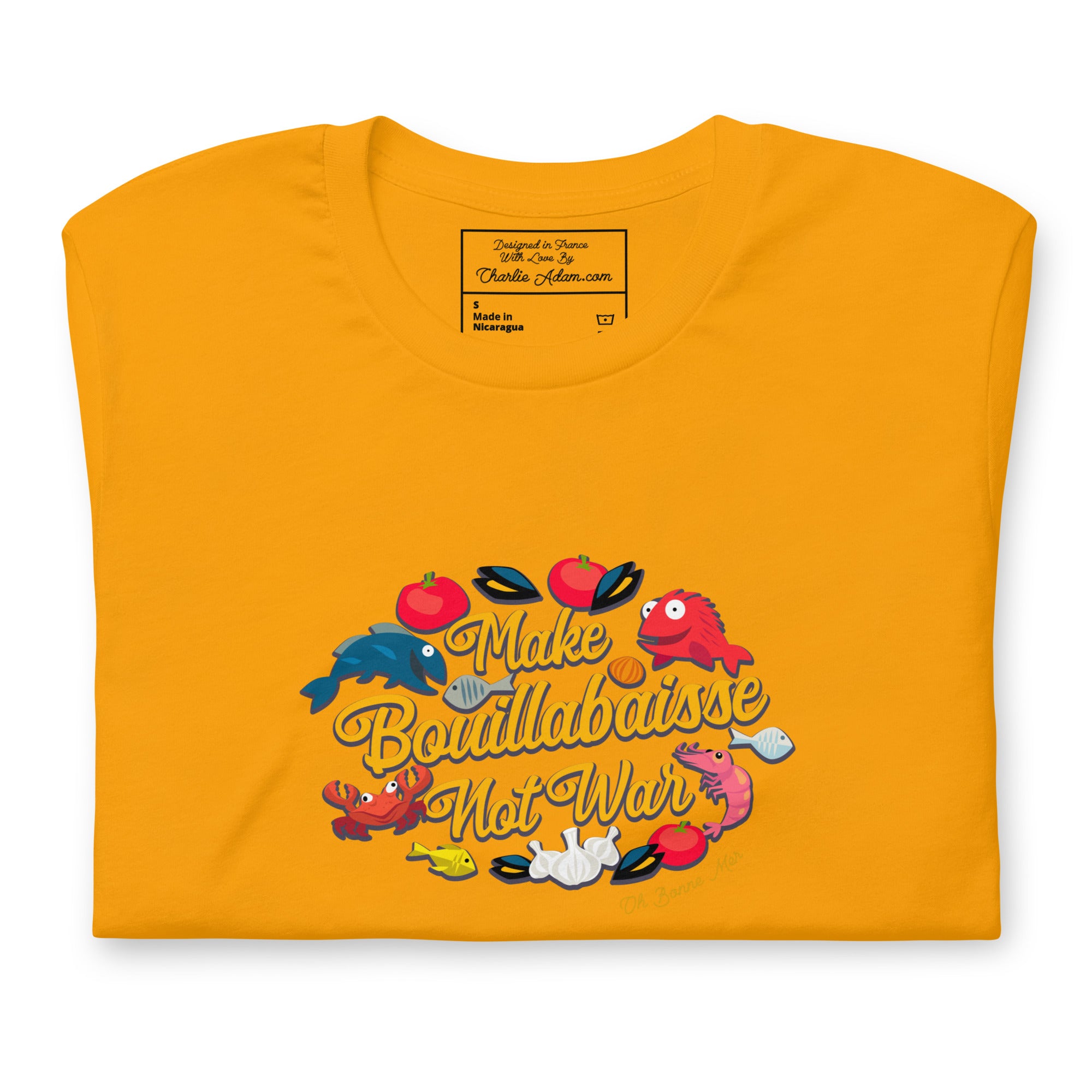 T-shirt en coton unisexe Make Bouillabaisse Not War sur couleurs vives