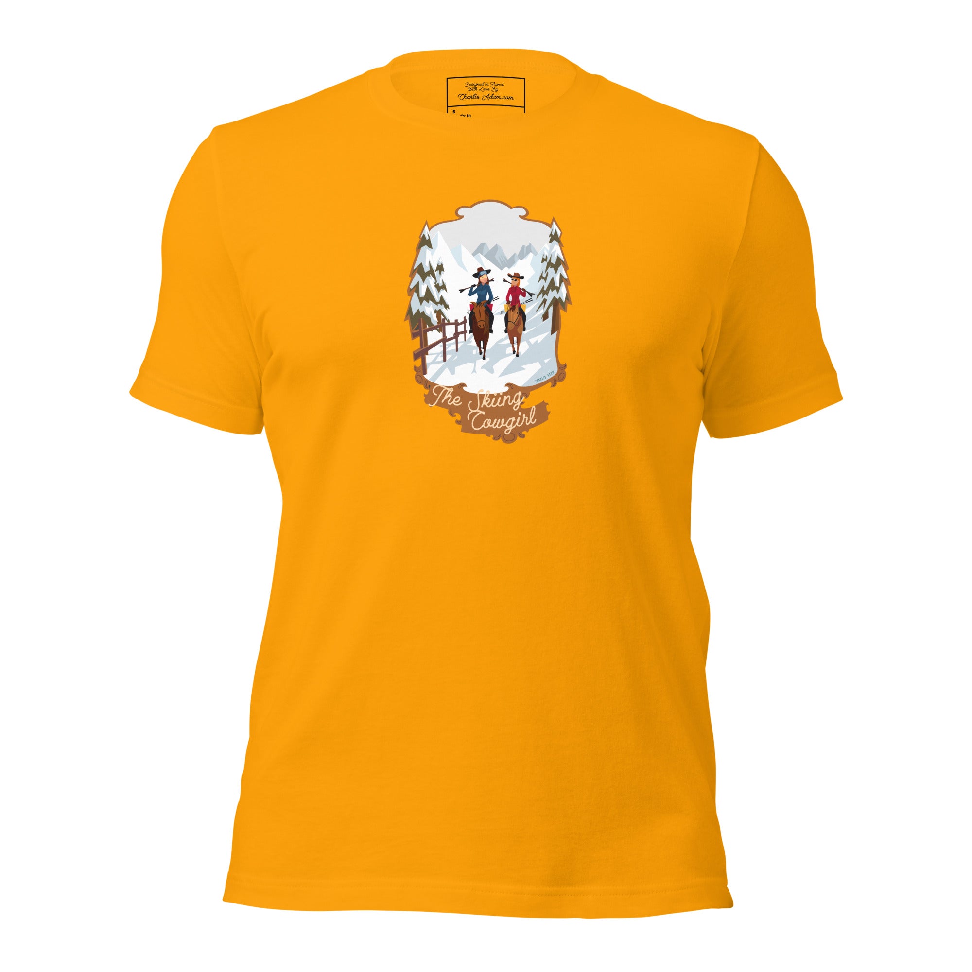 T-shirt en coton unisexe The Skiing Cowgirl sur couleurs vives