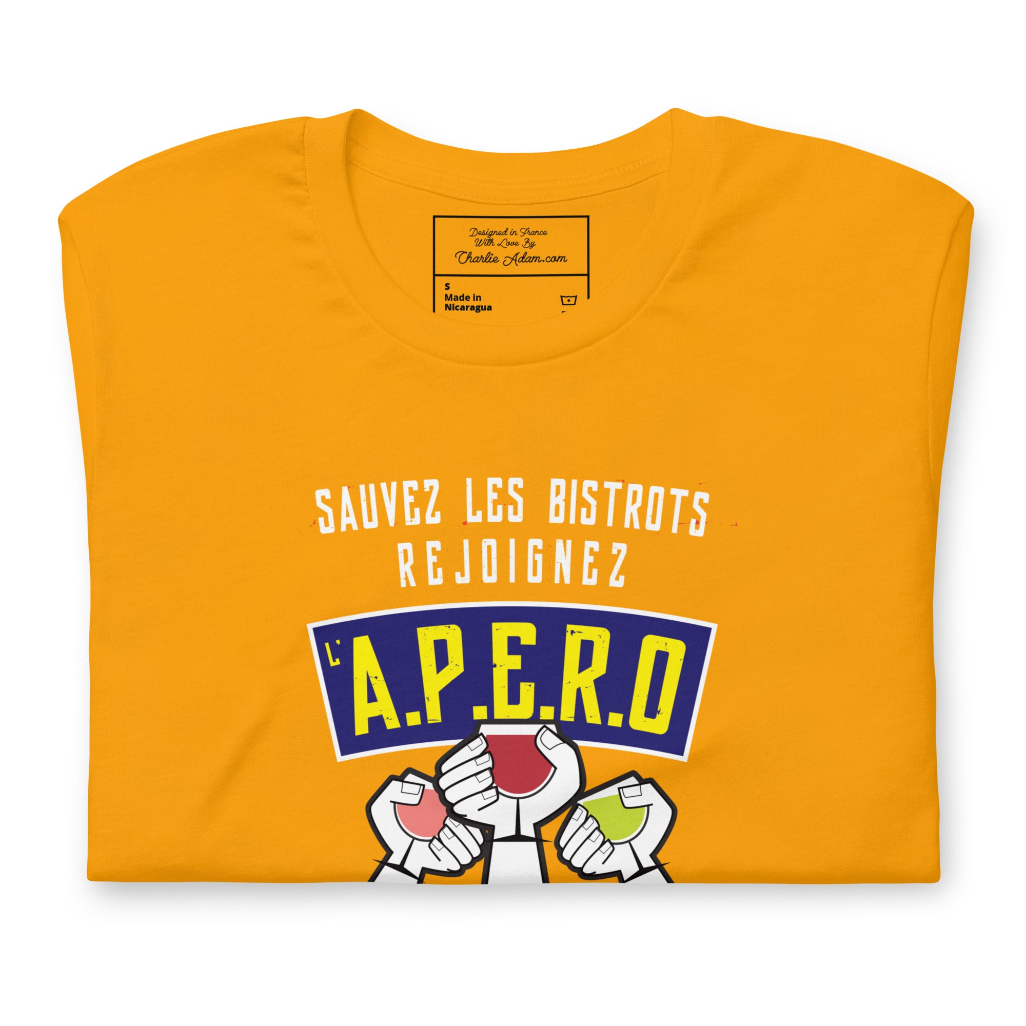 T-shirt en coton unisexe Sauvez les Bistrots, rejoignez l'Apéro sur couleurs vives