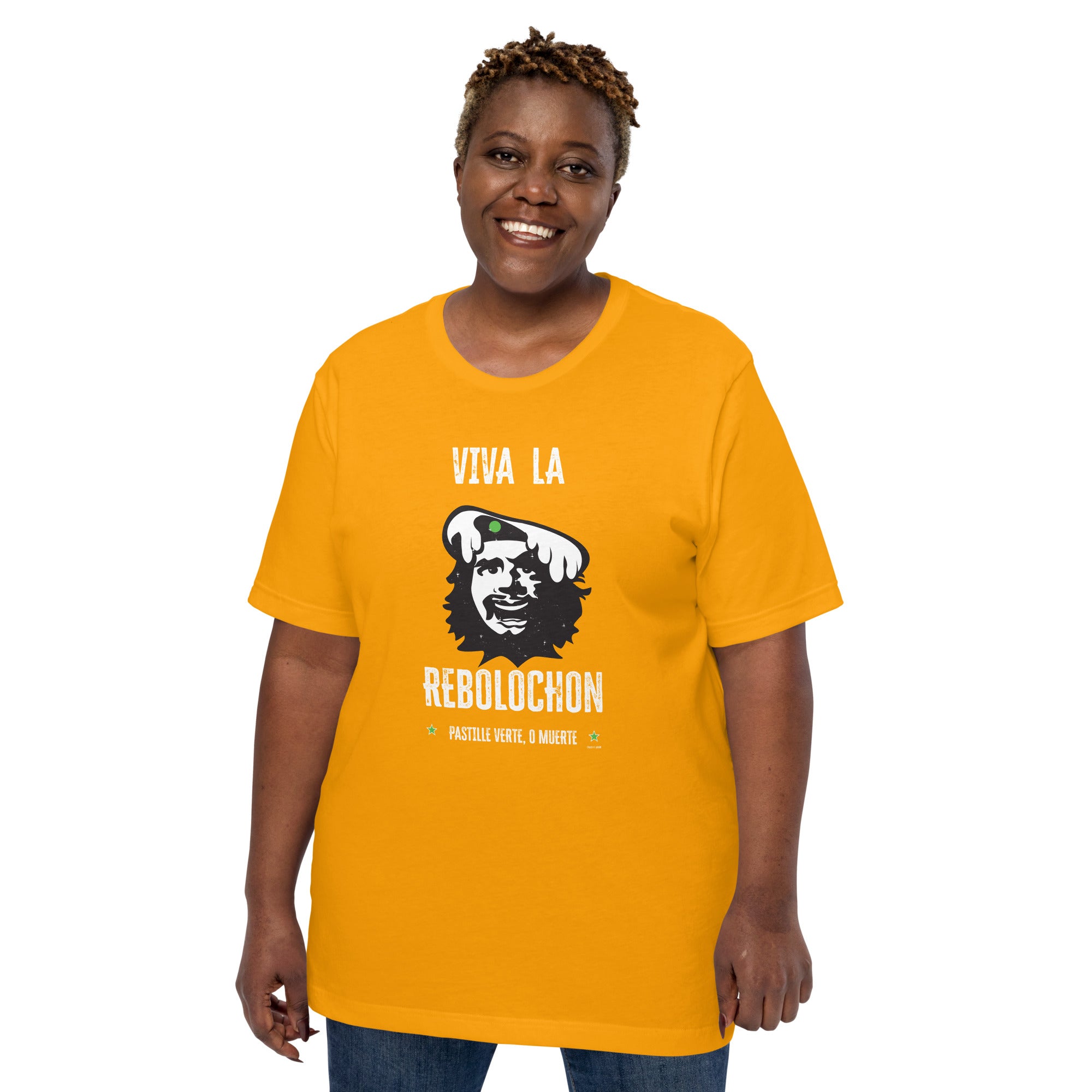 Unisex cotton t-shirt Viva la Rebolochon on bright colors