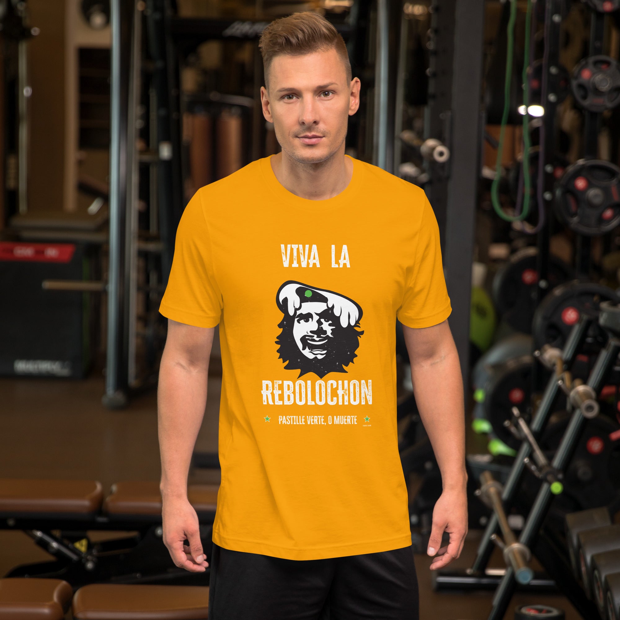 Unisex cotton t-shirt Viva la Rebolochon on bright colors