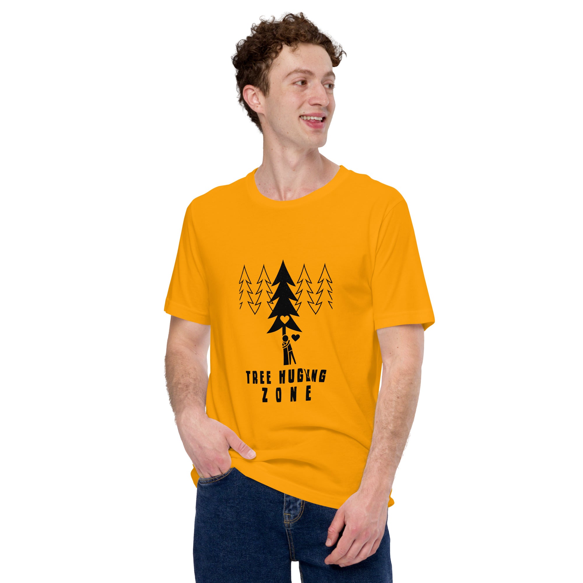 Unisex cotton t-shirt Tree hugging zone on bright colors