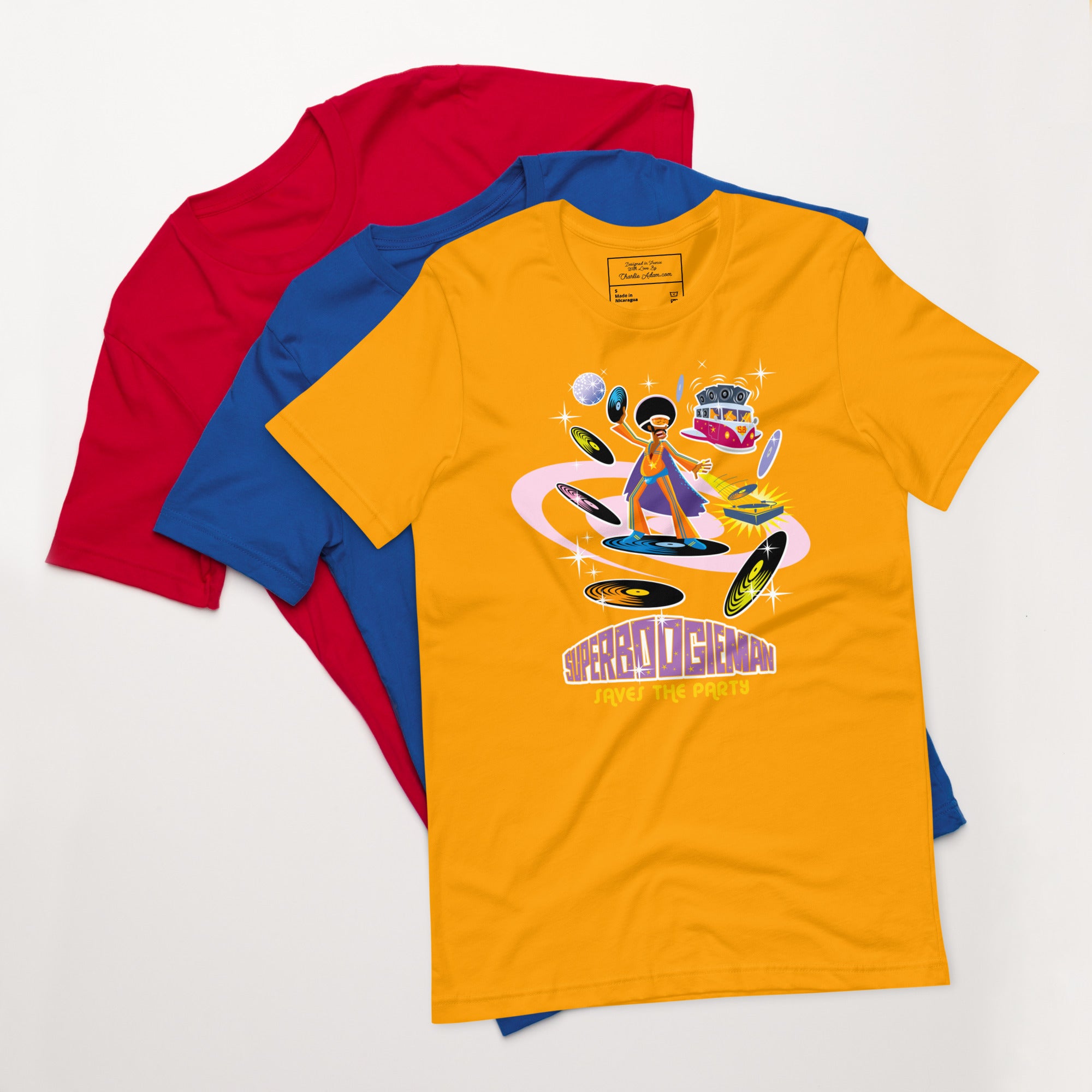 Unisex cotton t-shirt Superboogieman saves the Party on bright colors