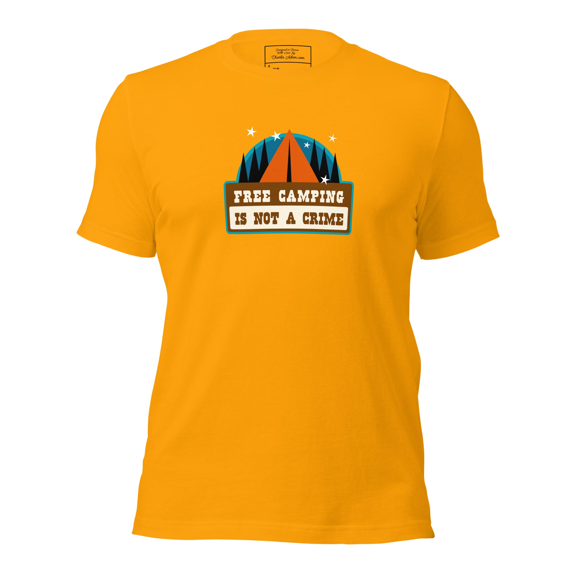 Unisex cotton t-shirt Free Camping is not a Crime on bright colors